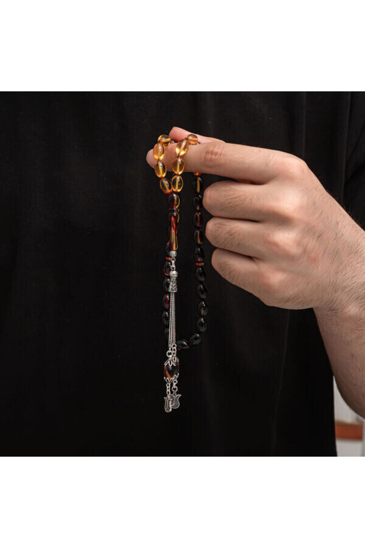 shop Sıkma Kehribar 925 Ayar Gümüş Tesbih