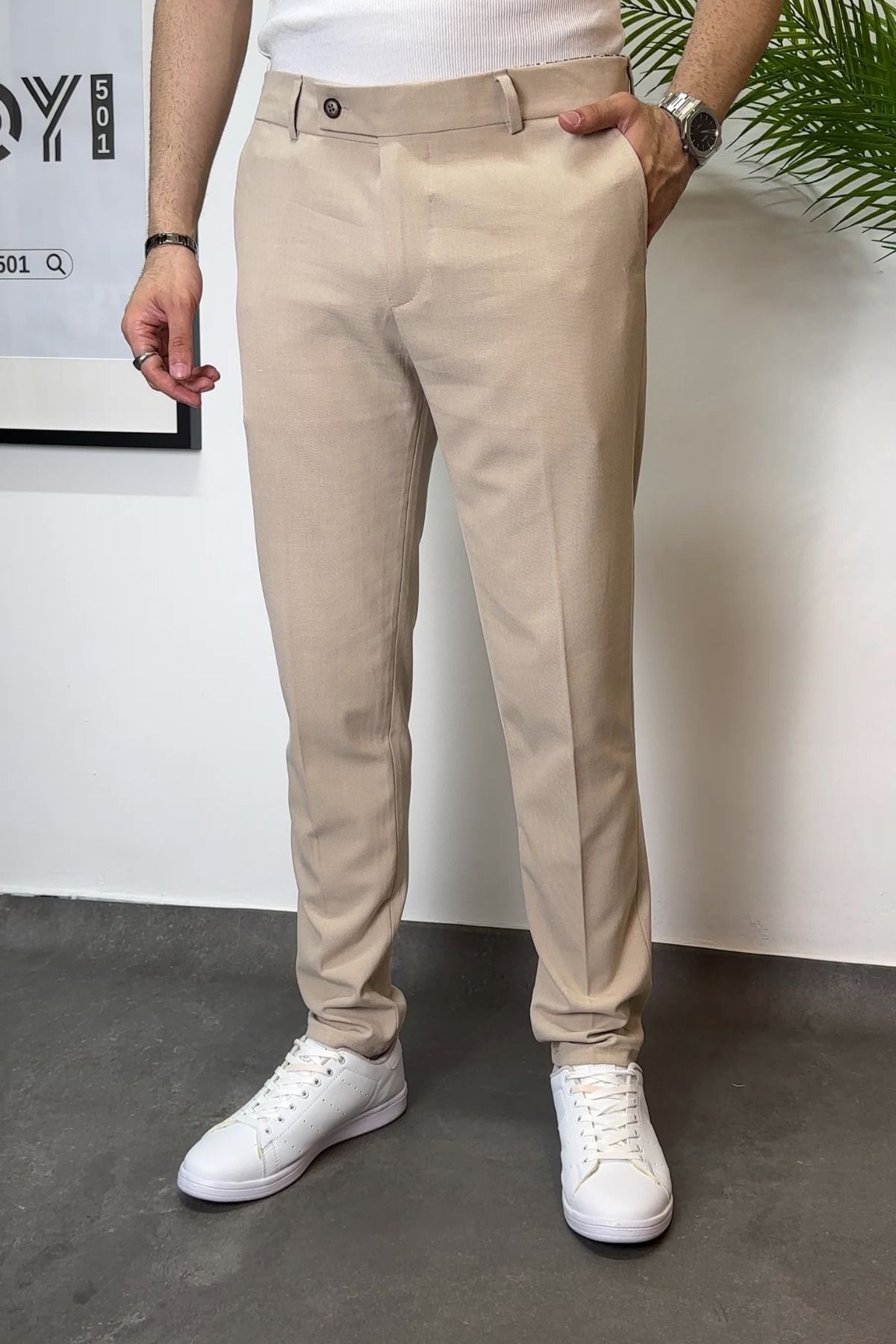 ROY501 Erkek Slim Fit Pantolon Dilli Kemer Detaylı Erkek Kumaş Pantolon