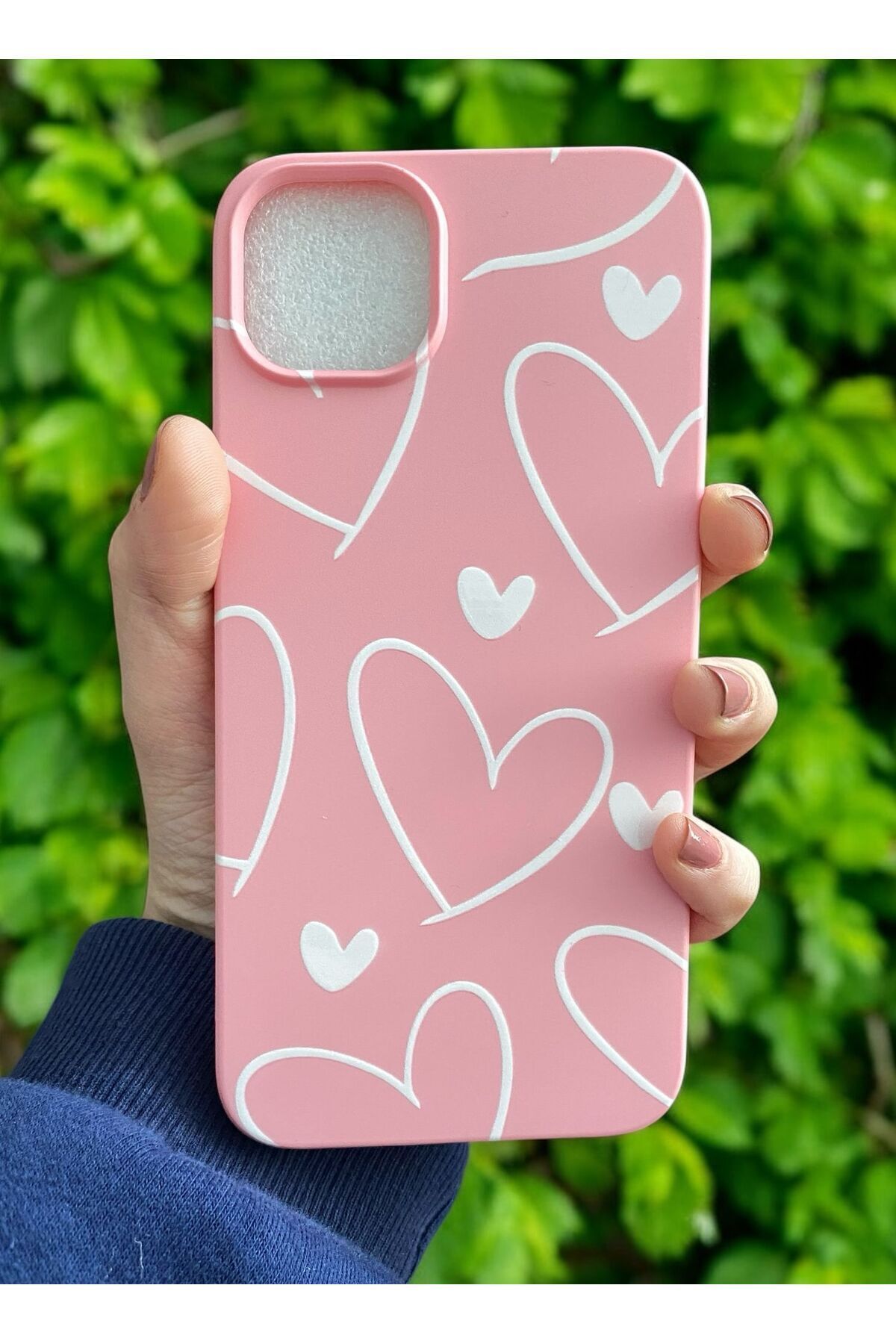 DarkSun VIVO Y22S/Y35 Uyumlu Çizgili Kalp Desenli Pembe Lansman Telefon Kılıfı