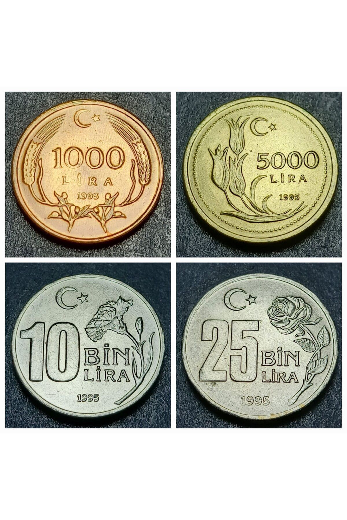 escoines koleksiyon 1995 Darphane Tedavül Setinden ÇİL 1/5/10/25 Bin Eski Para 4 Adet