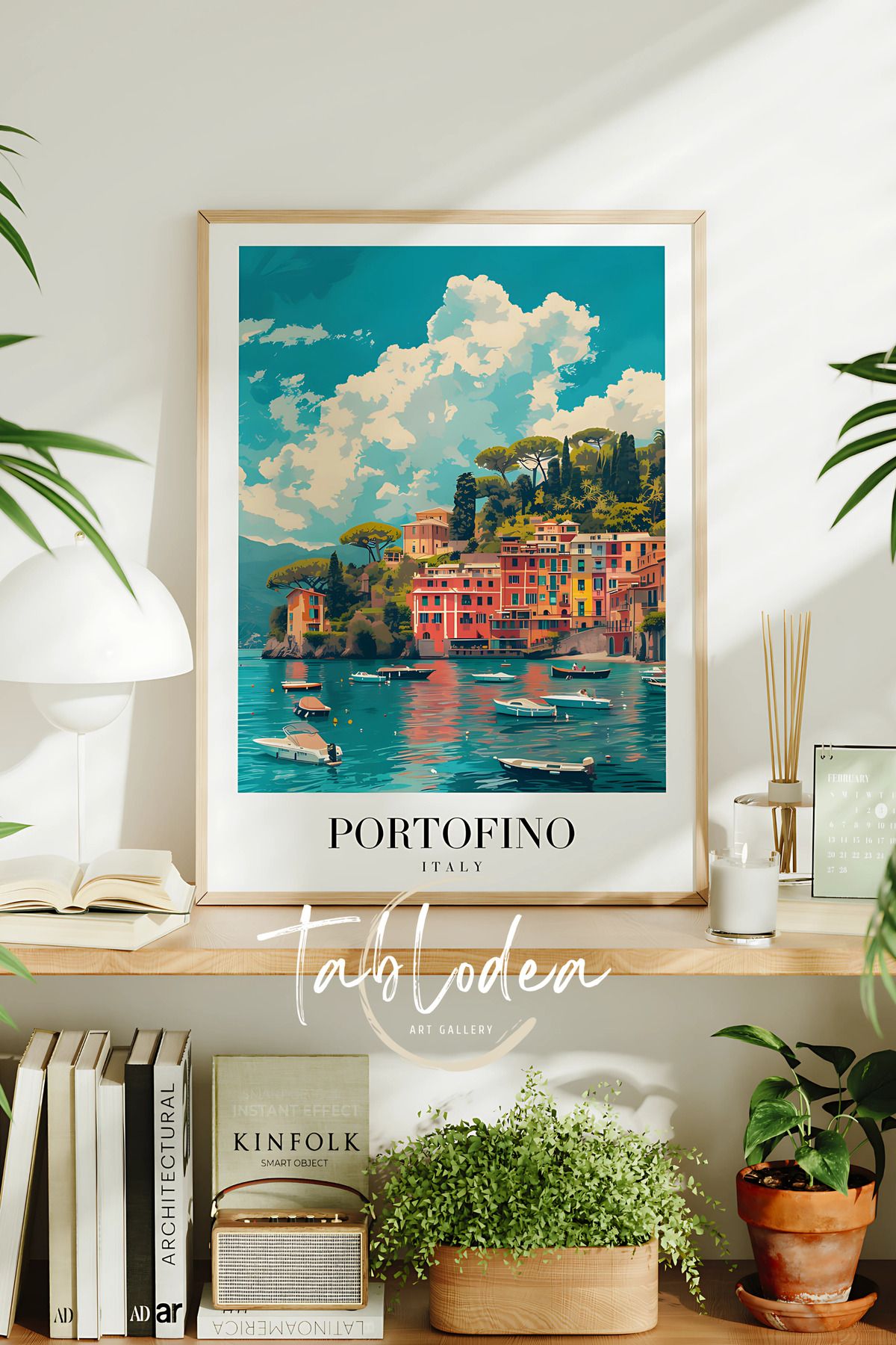 tablodea İtalya Doğa Manzarası Temalı Modern Çerçeveli Poster Tablo, Minimalist Dekoratif Retro Duvar Tablosu