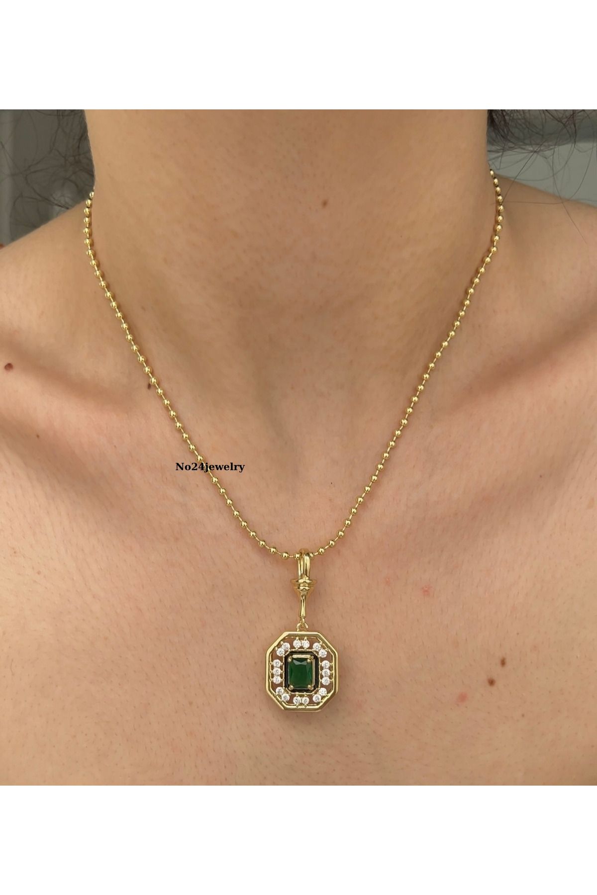 JEWELRY Antialerjik Leyla Kolyesi Yeşil Taşlı