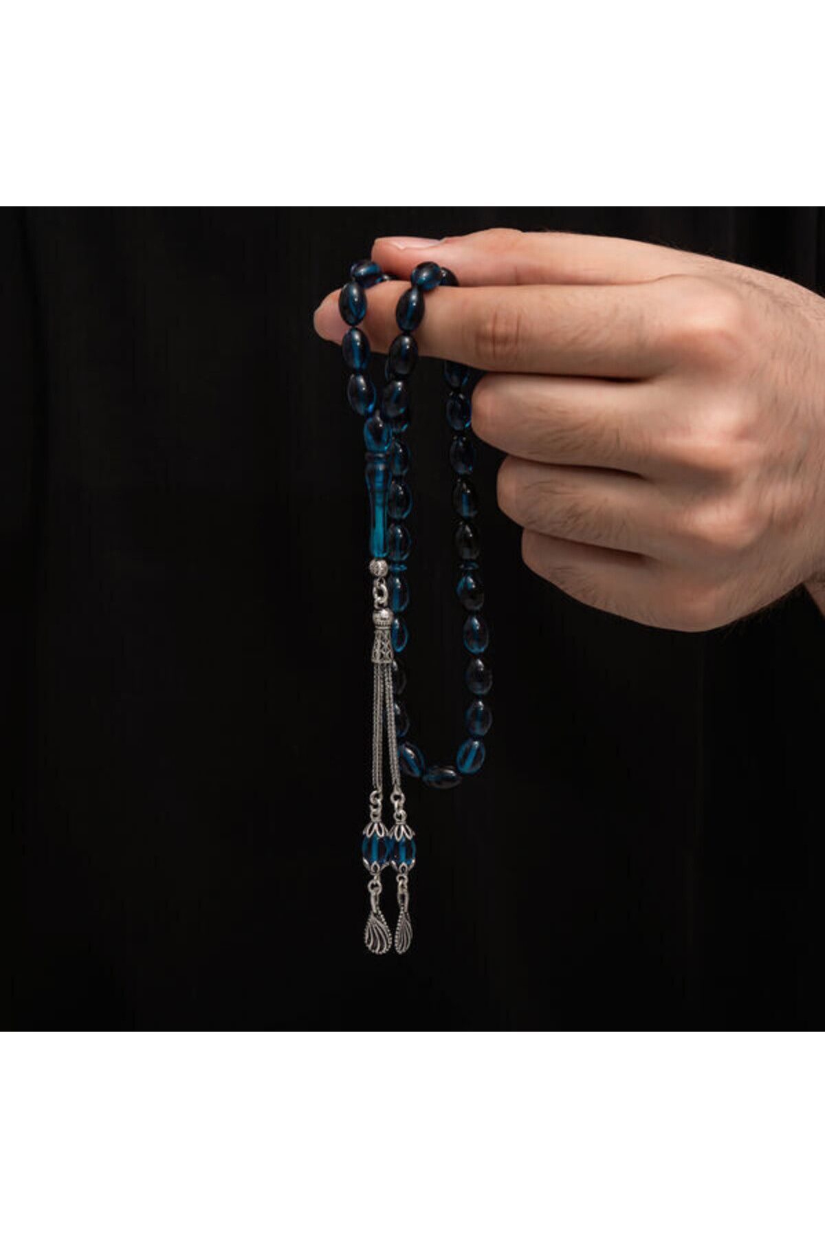 shop Sıkma Kehribar 925 Ayar Gümüş Tesbih