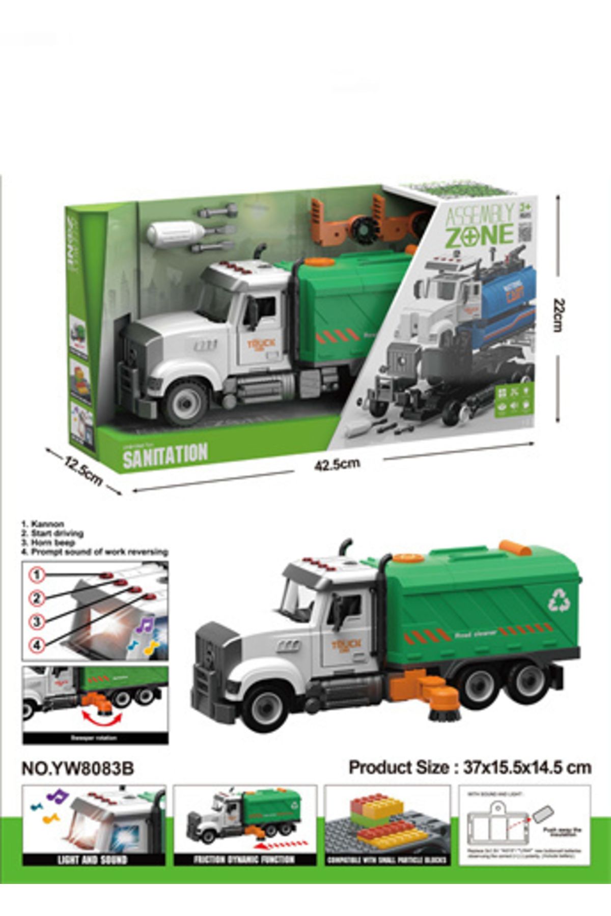 Ceren Oyuncak Ceren Ctoys Sesli Işıklı Pilli Sök Tak Yol Temizlik Kamyonu TW9083B