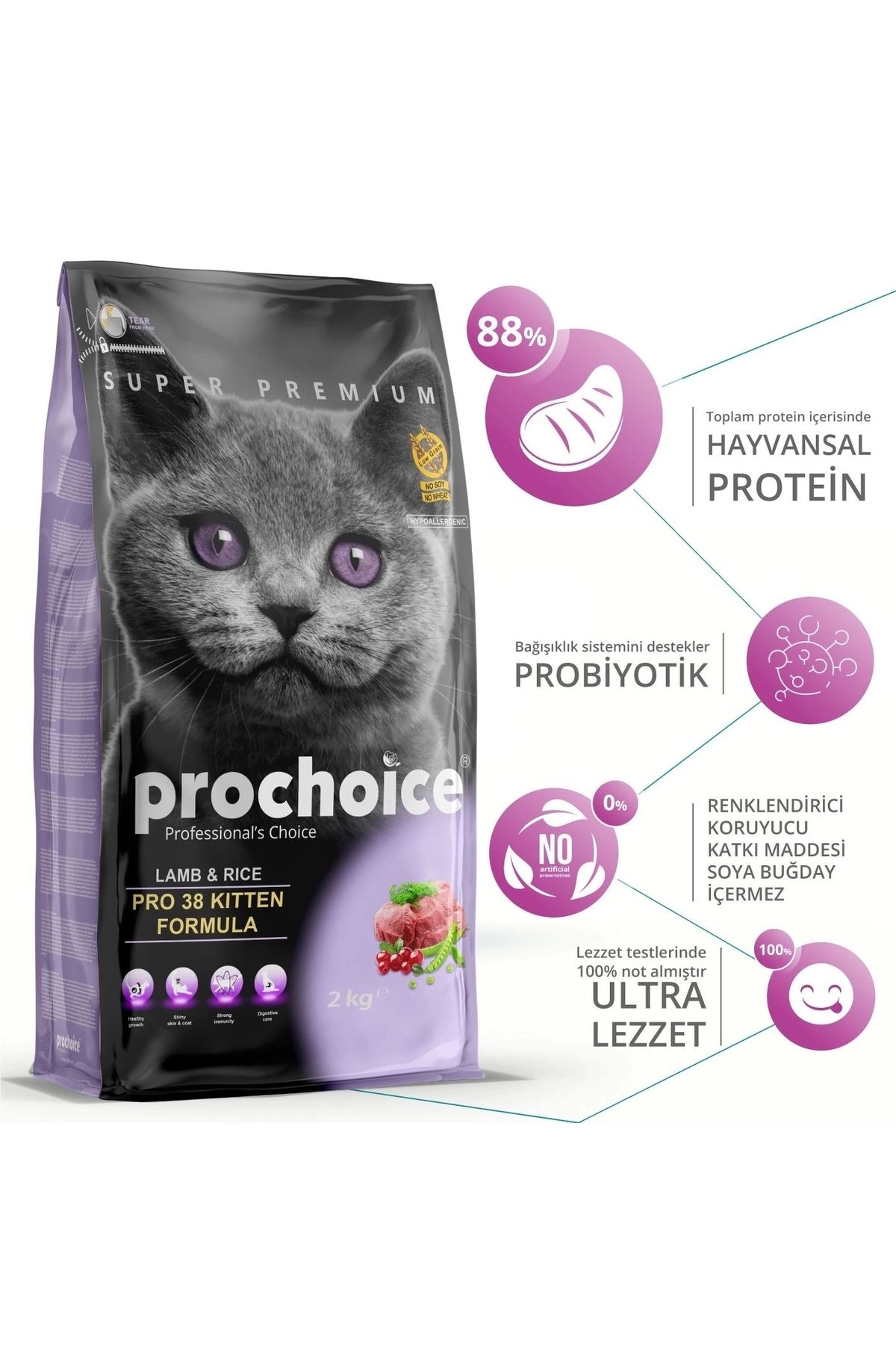 YNT İthalat Pro Choice Pro 38 Kitten Kuzu Etli Yavru Kedi Maması 15 Kg