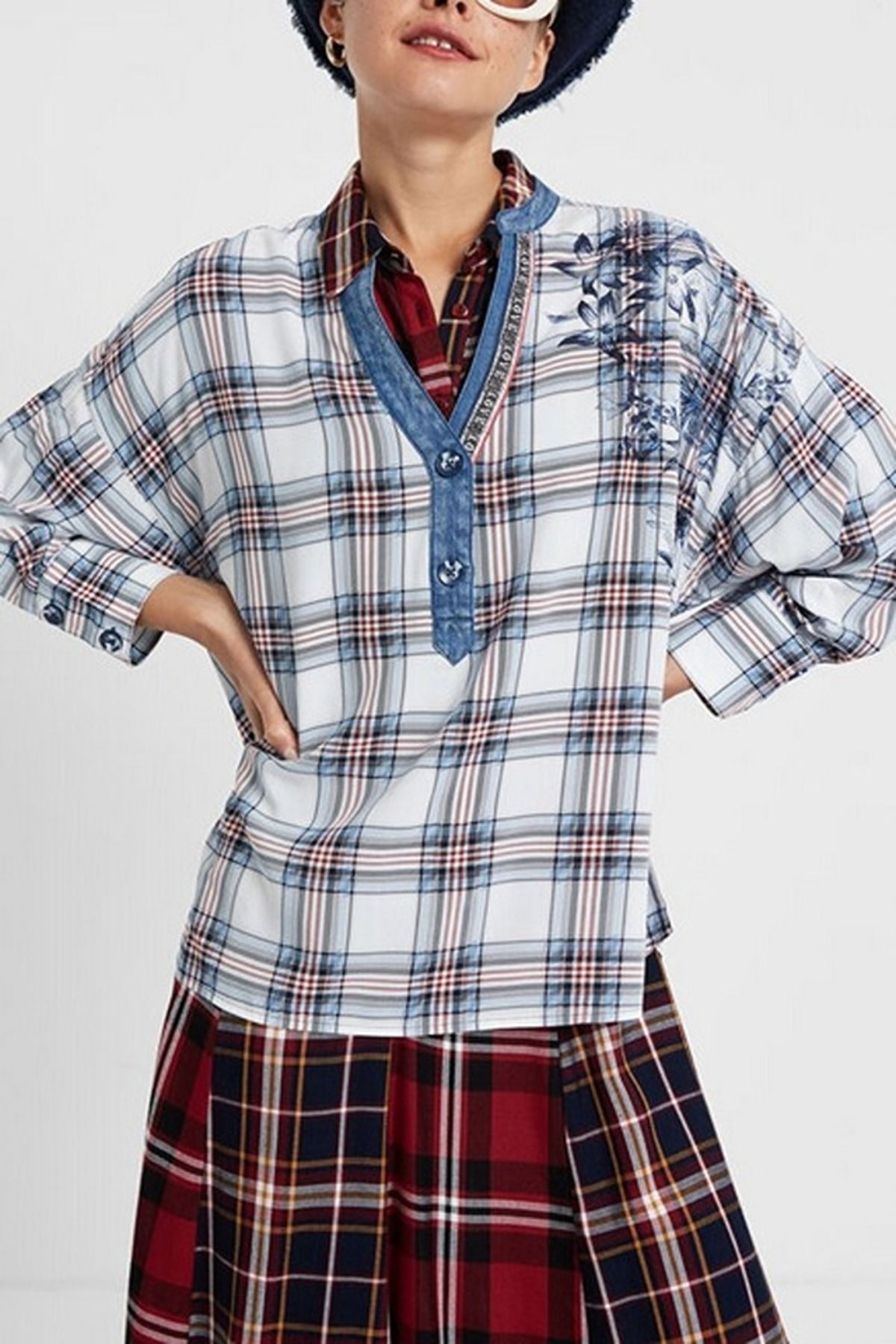Desigual-Augustina viscose blouse with checkered print, Multicolor, M 1