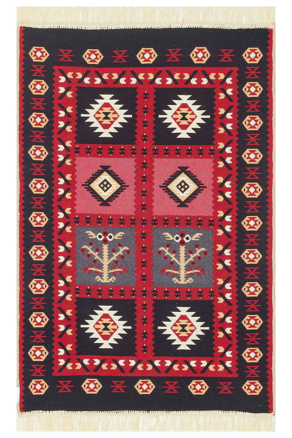 DOGANLAR ANTIQ ARYA 28 RED Yıkanabilir,Çift Taraflı ,Hav Vermez,Pamuklu,Modern Desenli Dokuma Kilim