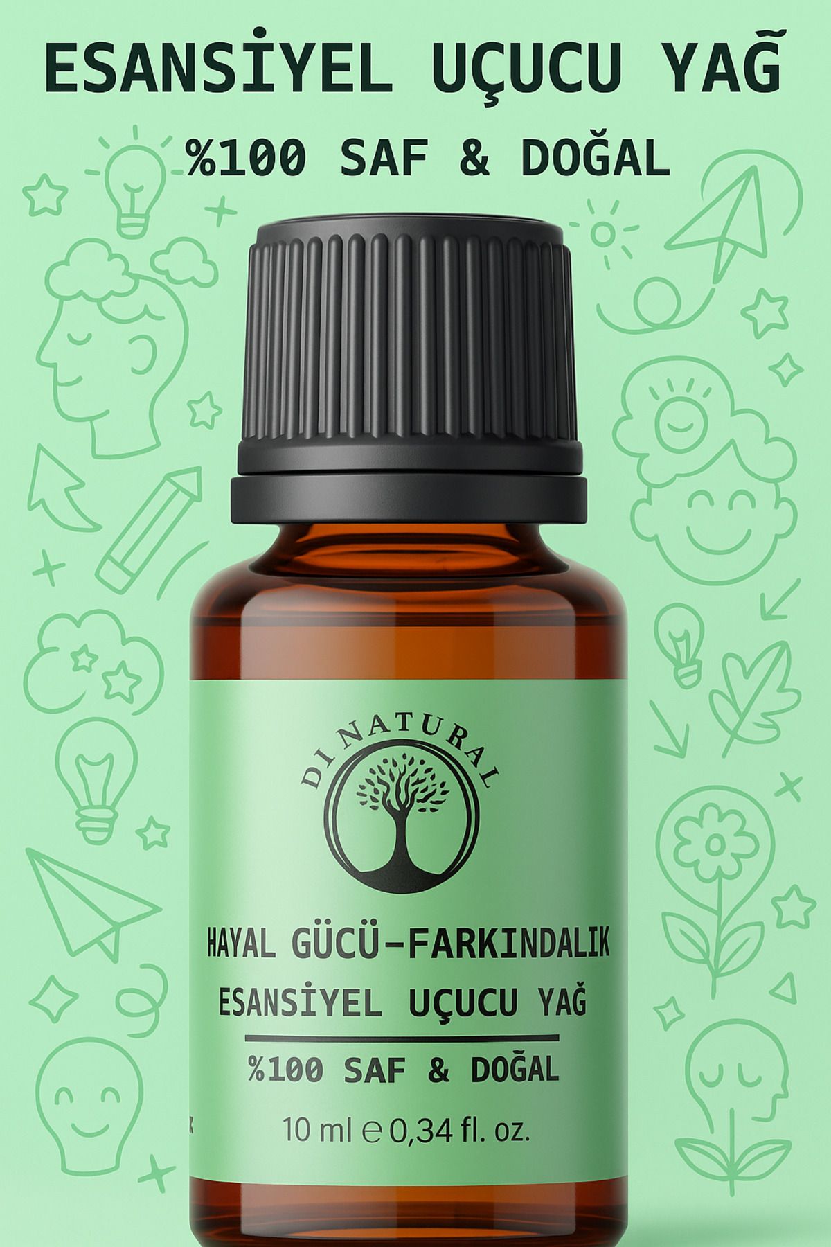 di naturel Hayalgücü - Farkındalık Uçucu Yağ %100 Saf Doğal Esans Buhurdanlık Difüzör Oda Esansı 10 ml