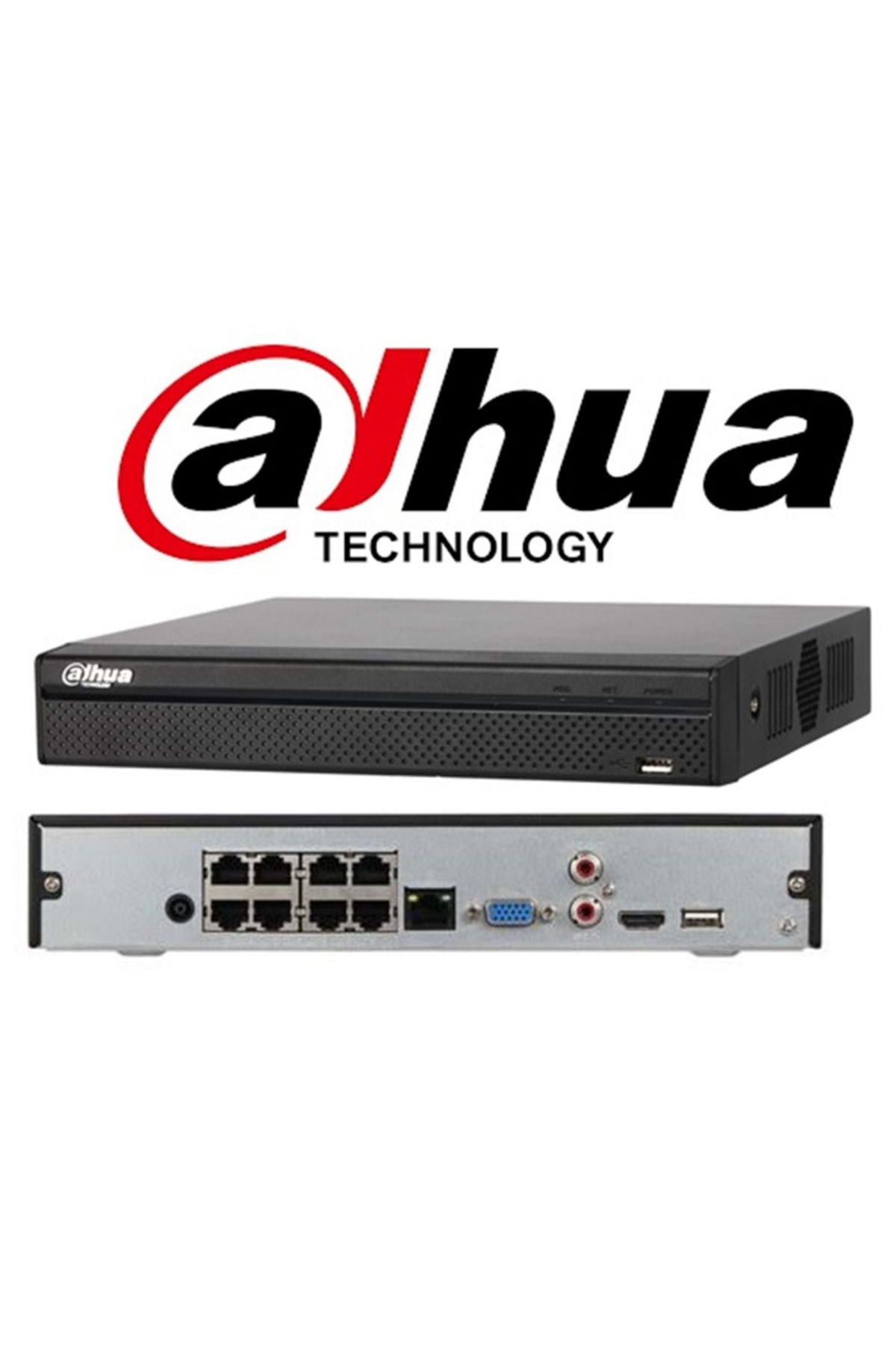 DAHUA NVR2108HS-8P-T, 8Kanal PoE, 8Mpix, H265+, 1 HDD Desteği, 1080P Kayıt, 80Mbps Bant Genişliği,