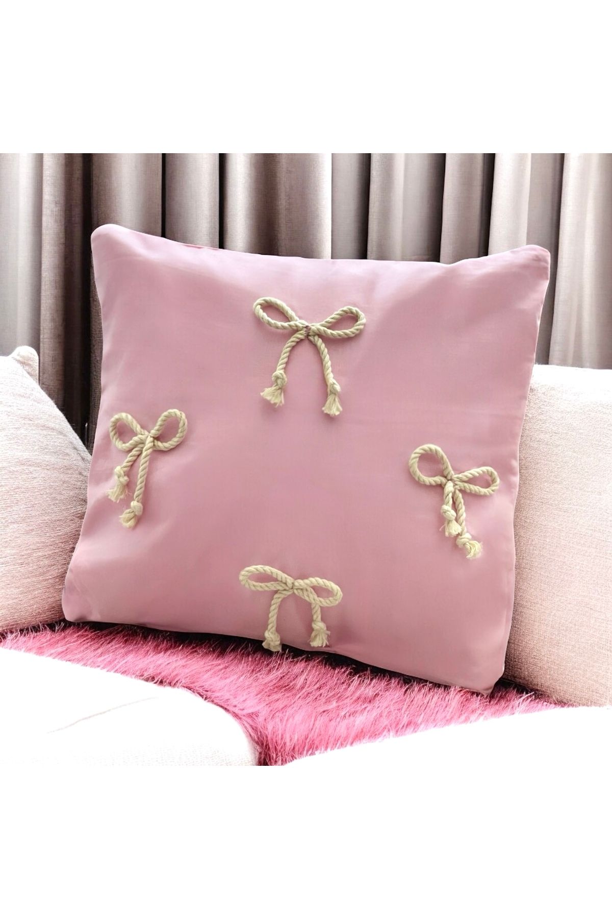 JACA Home Fiyonk Kurdele Detay 2 Adet Kırlent Kılıfı