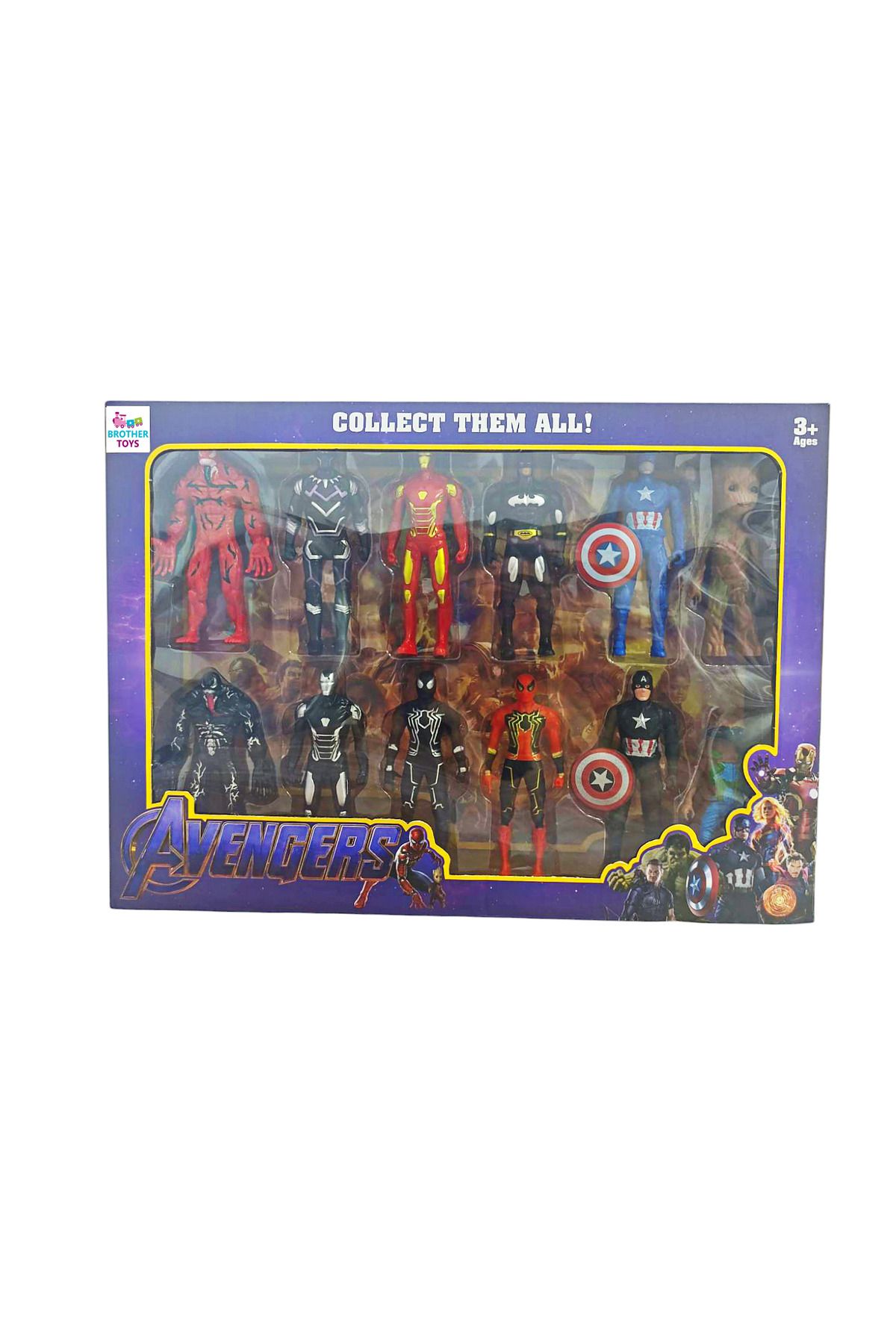 Brother Toys 12'li Süper Kahraman Seti Örümcek Adam Hulk Kara Panter Venom Batman Demir Adam 12 Cm.