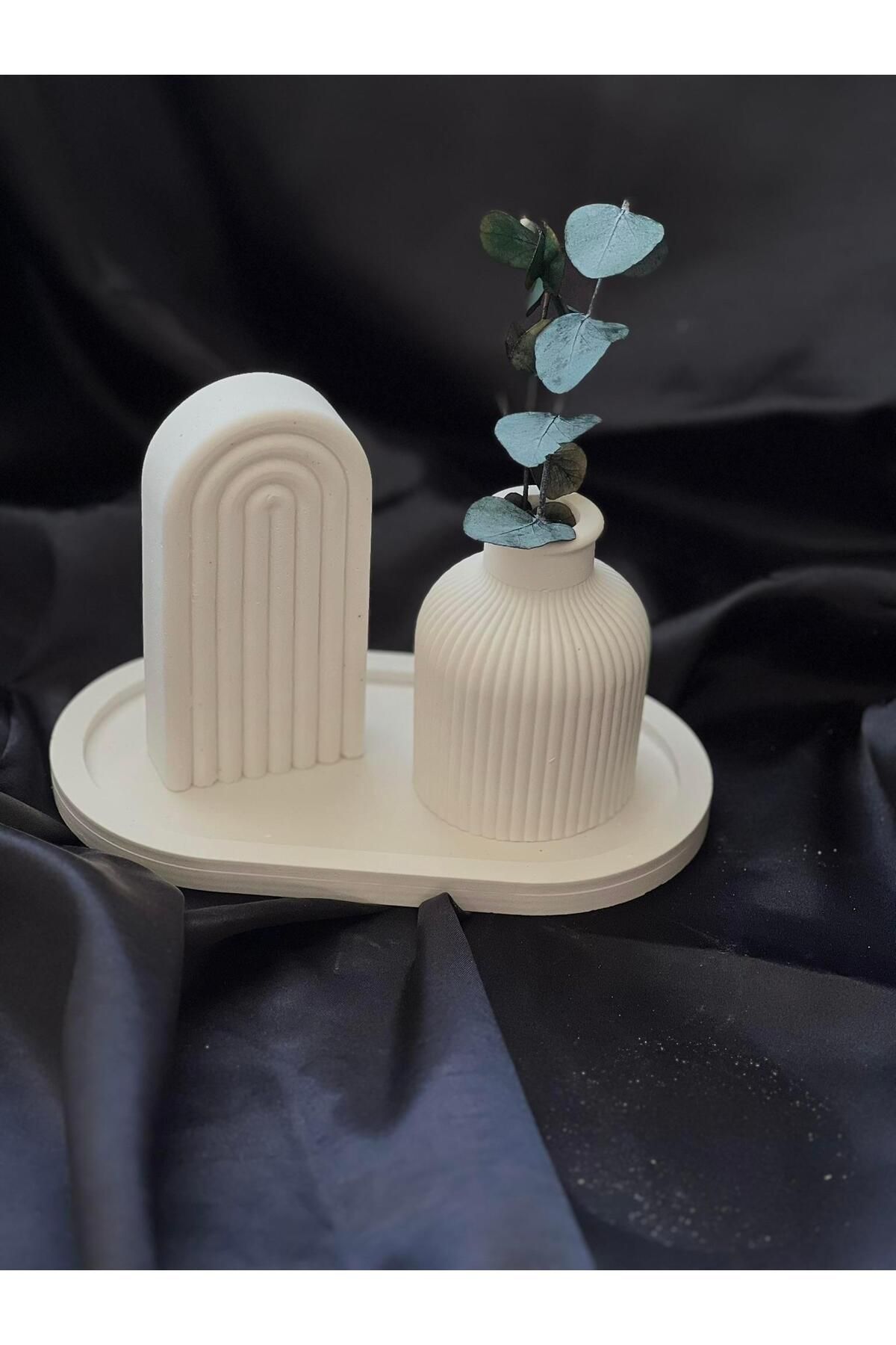 BGV HOME Beyaz Gökkuşağı Bohem Beton Dekoratif Set (3 Parça)