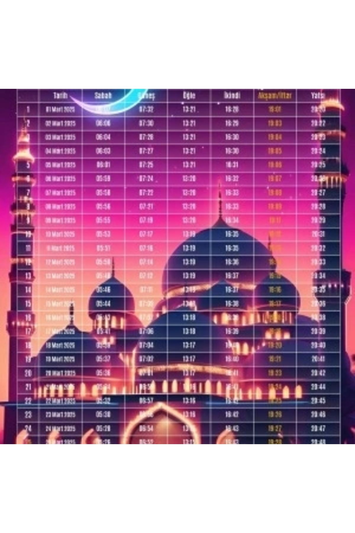 STOREMAX Ramazan İmsakiyesi Modern Kişiye Özel Tasarımlı Dijital Baskı 50 Adet A4 300 gr Model 6