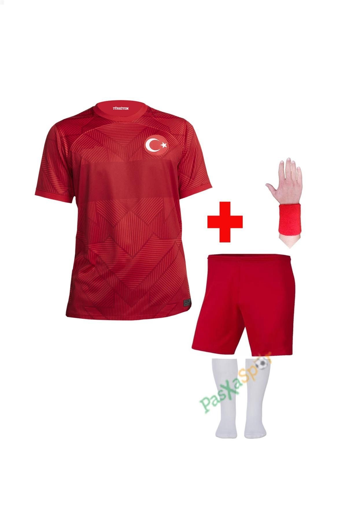 Alaturka Mix Yeni Sezon Euro 2024 Türkiye Kırmızı Özel Çocuk Forması Şort Çorap Bileklik Hediyeli