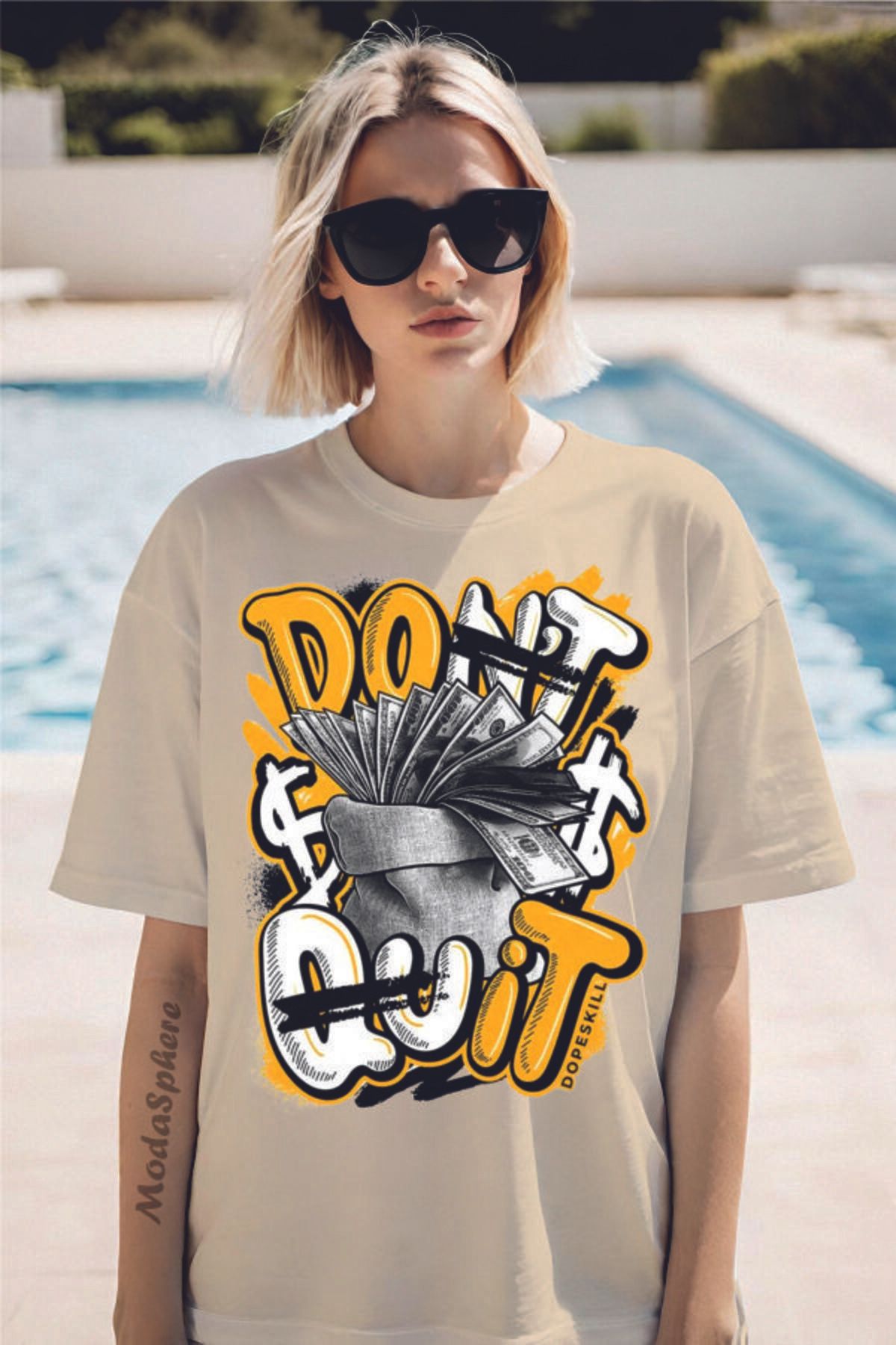 ModaSphere DON'T QUIT Baskılı Unisex Oversize Tişört