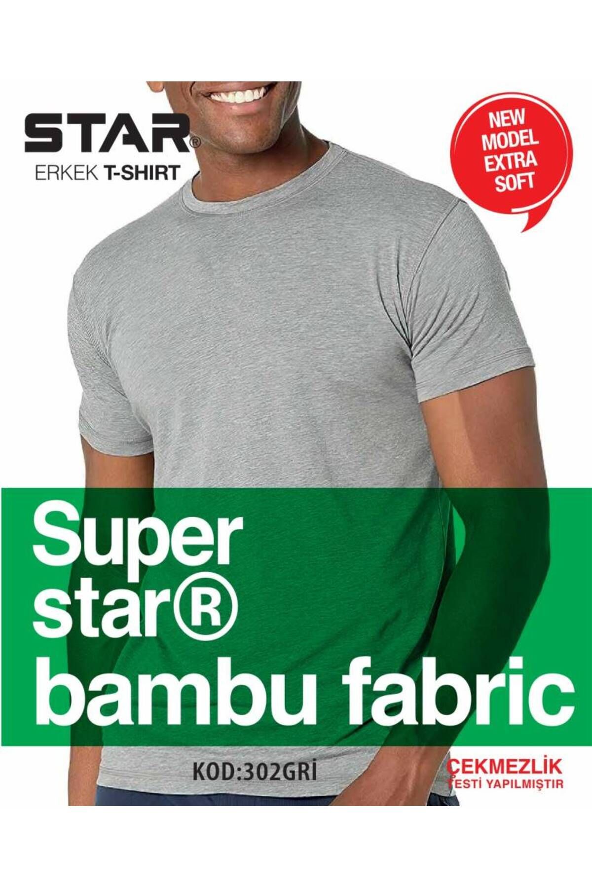 Star ERKEK GRİ ORGANİK BAMBU SIFIR YAKA KISAKOL T-SHİRT