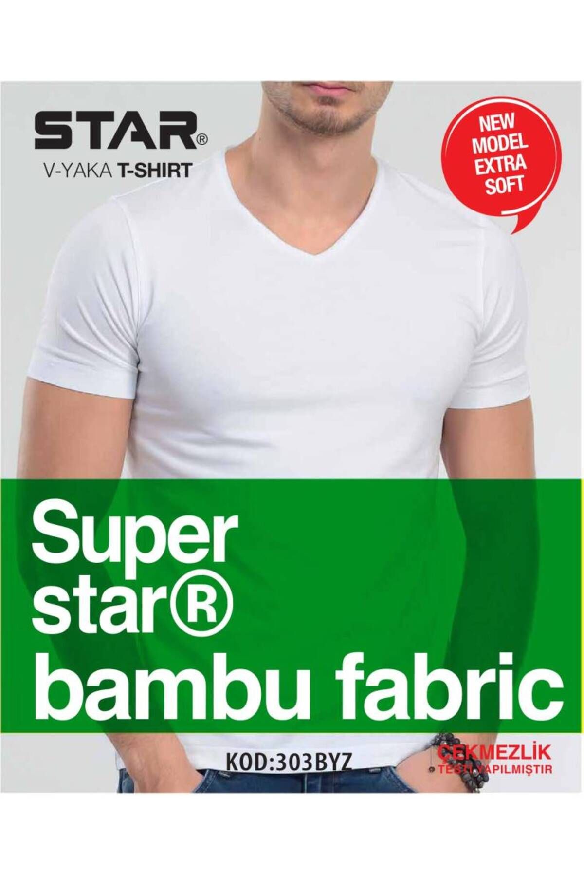 Star 3 LÜ ERKEK ORGANİK BAMBU KISAKOL V YAKA BASİC T-SHİRT