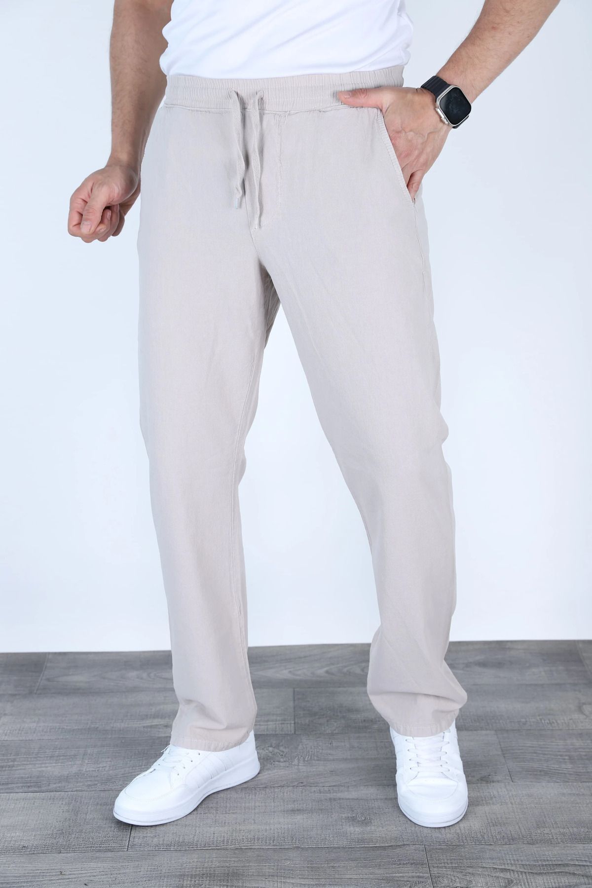 MYRAB DENİM Baggy Keten Pantolon Jogger Taş