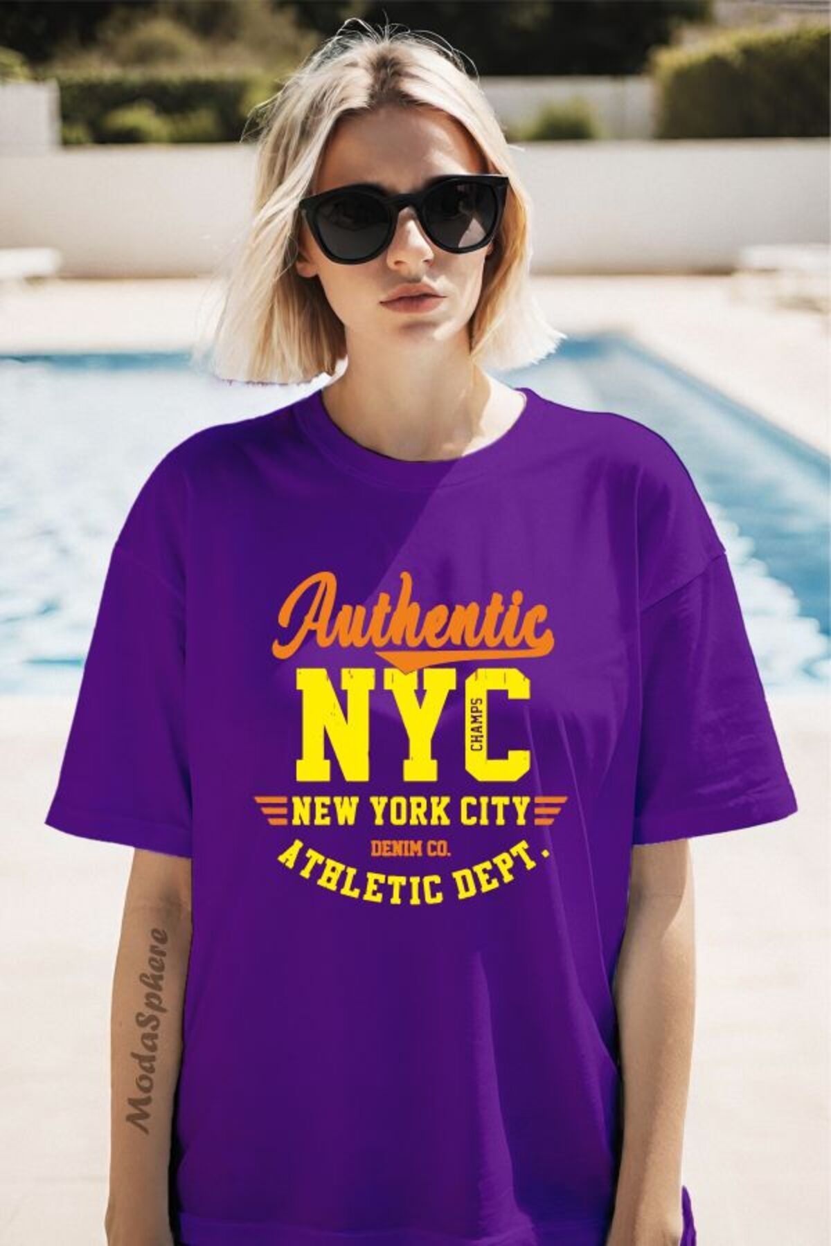 ModaSphere Authentic NYC Baskılı Unisex Oversize Tişört