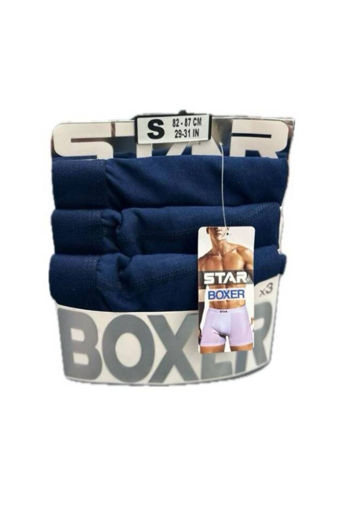 Star 3LÜ LACİVERT ERKEK BELİ KEMERLİ LYCRALI BOXER
