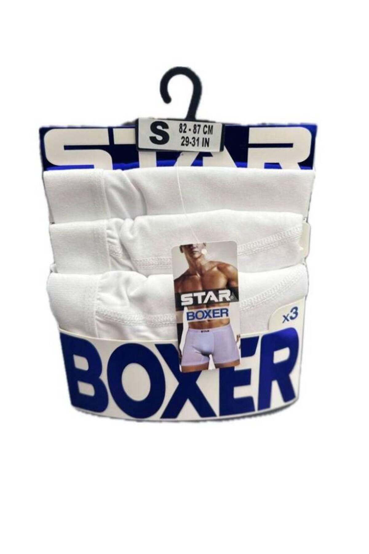 Star 3LÜ BEYAZ ERKEK BELİ KEMERLİ LYCRALI BOXER
