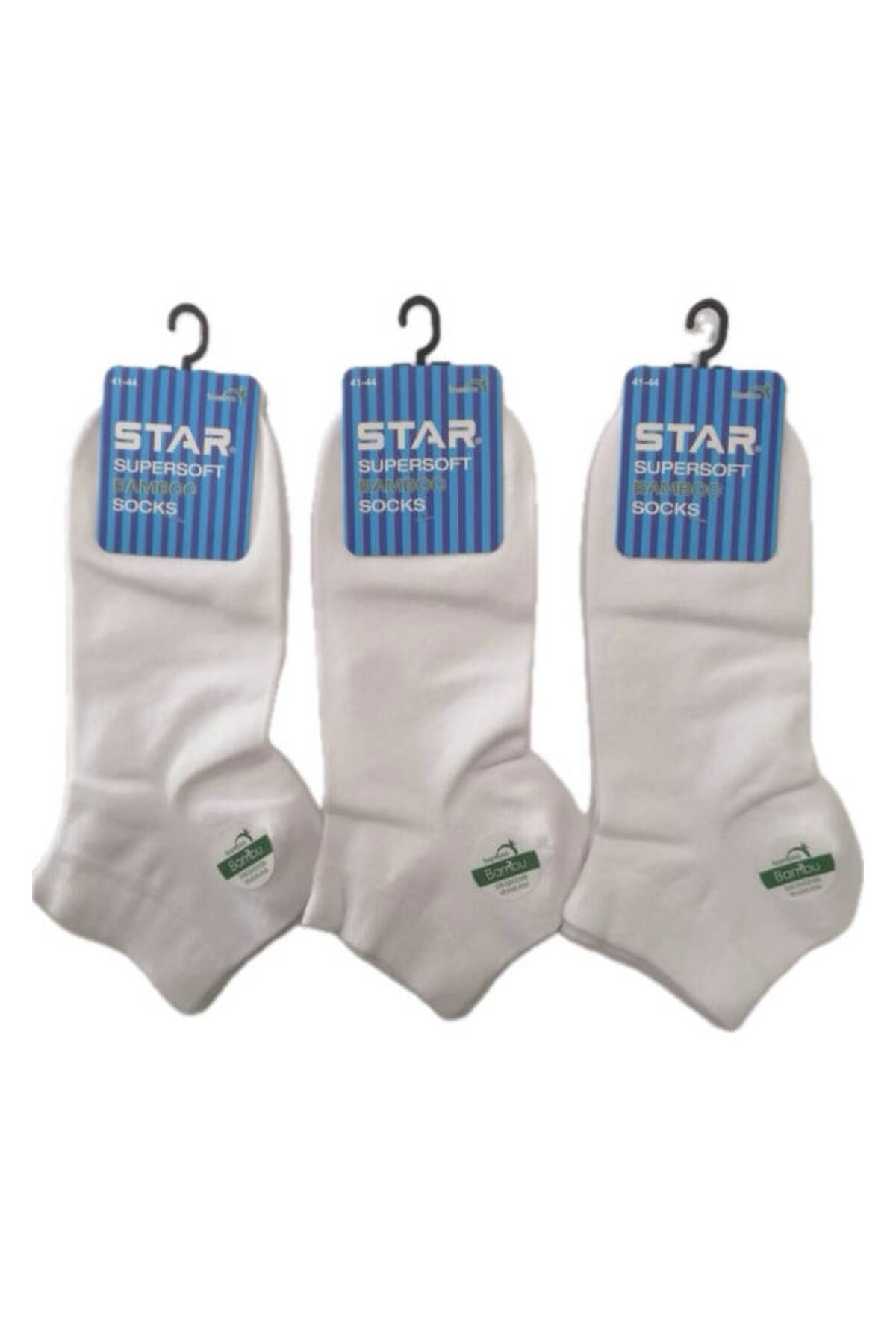Star 3 LÜ ERKEK BEYAZ ORGANİK BAMBU PATİK ÇORAP