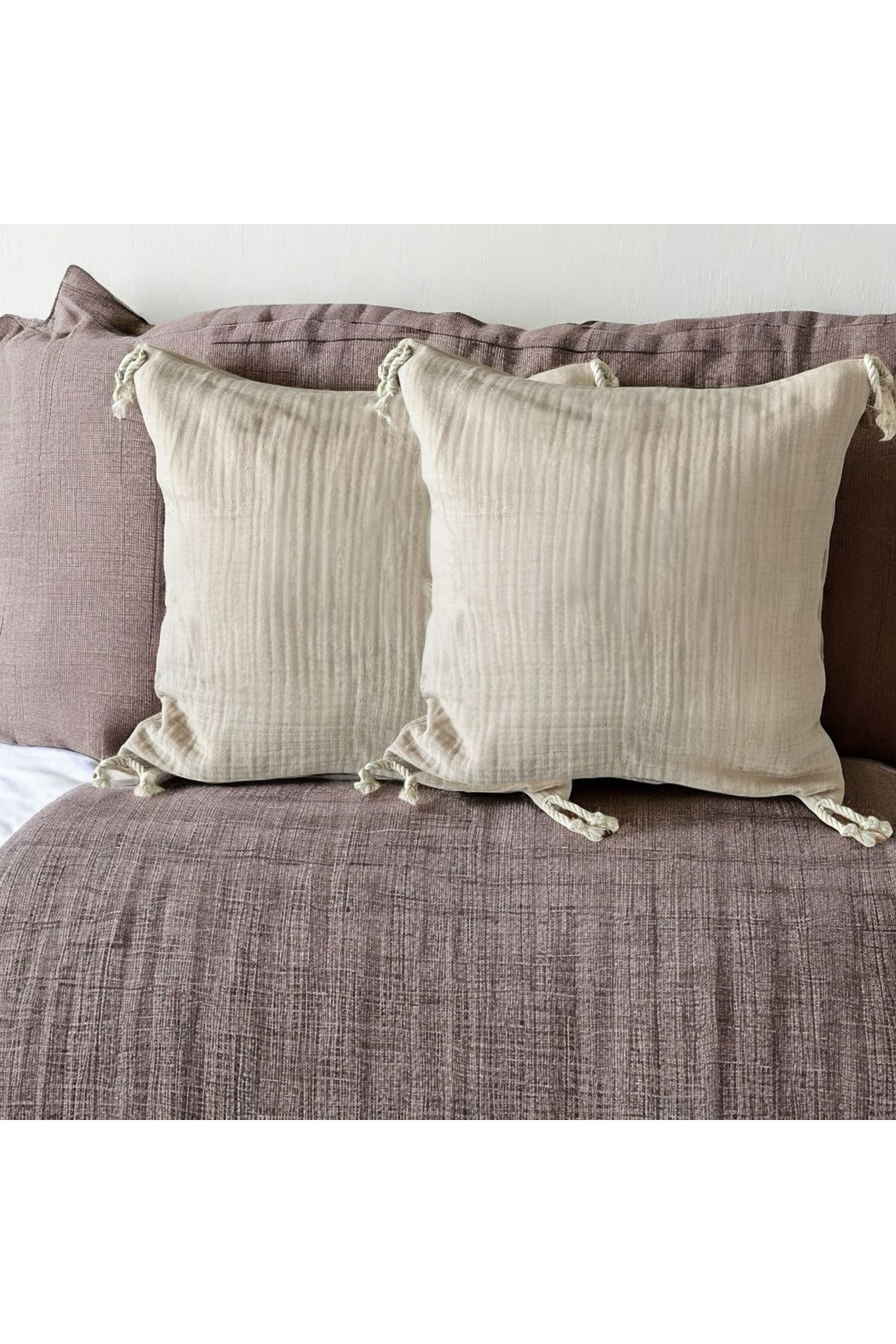 JACA Home Püskül Detay 2 Adet Müslin Kırlent Kılıfı