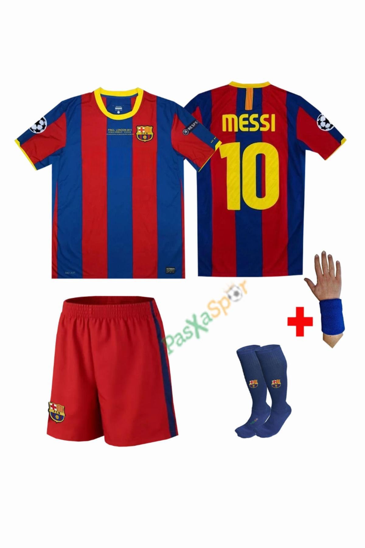 Alaturka Mix Barcelona 2010-11 Şampiyonlar Ligi Finali Messi Retro Çocuk Forması Şort Çorap Bileklik Hediyeli