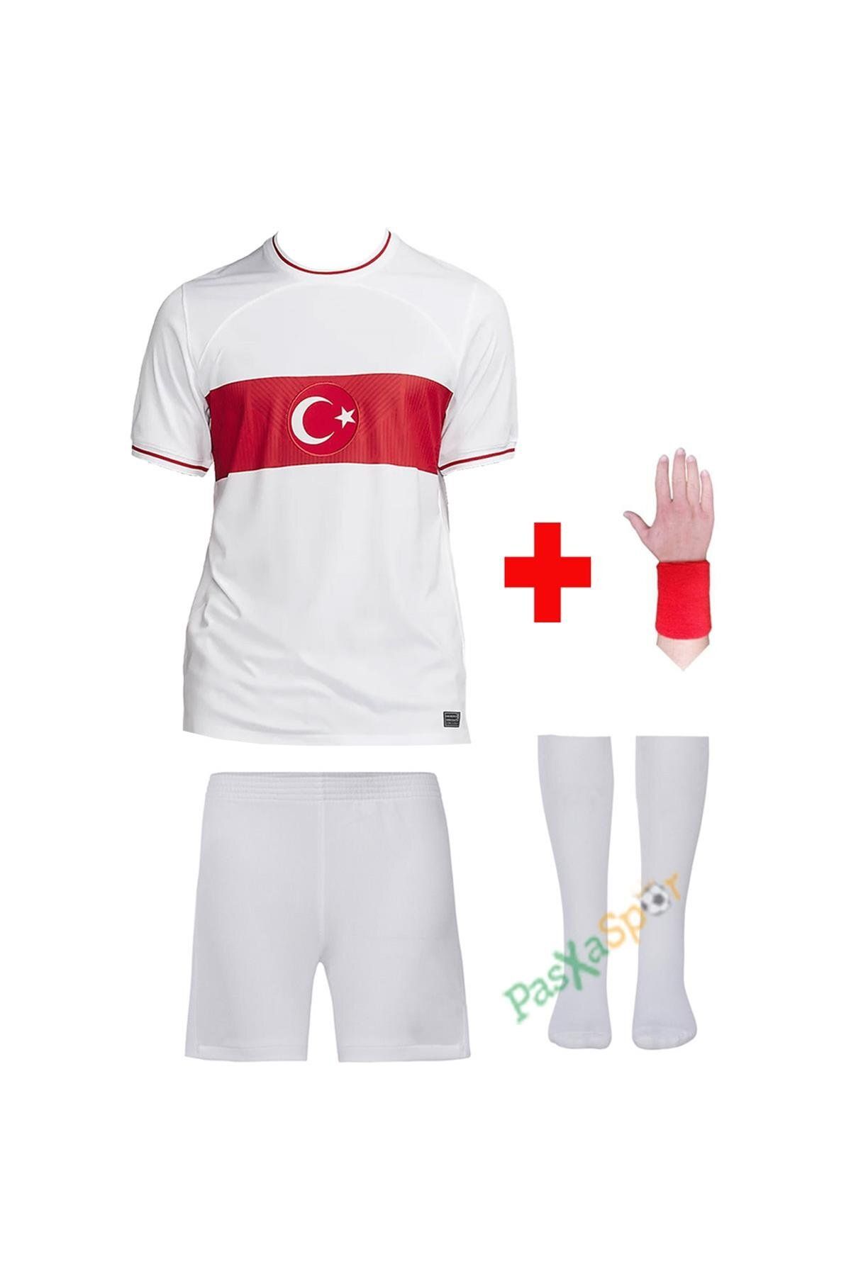 Alaturka Mix Yeni Sezon Euro 2024 Türkiye Beyaz Özel Çocuk Forması Şort Çorap Bileklik Hediyeli