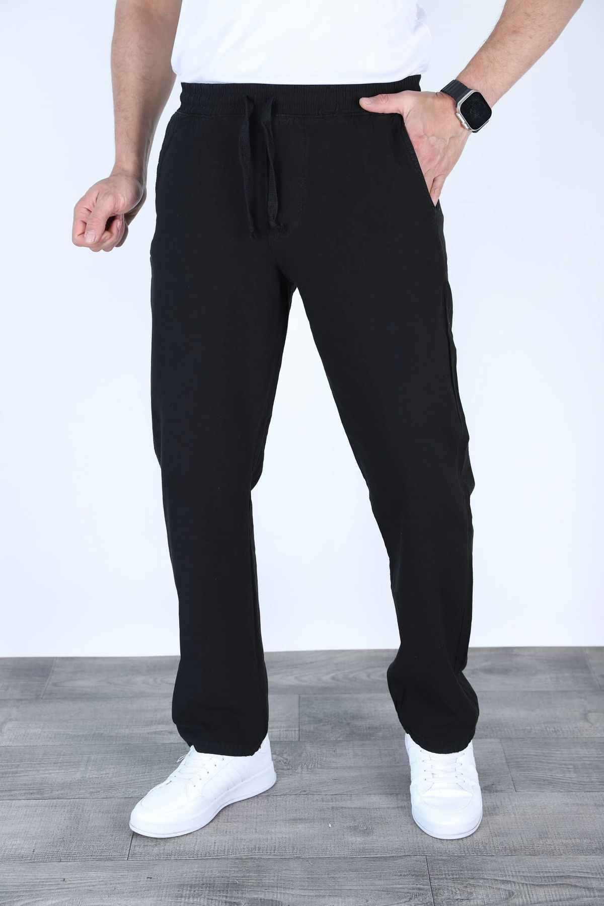 MYRAB DENİM Baggy Keten Pantolon Jogger Siyah