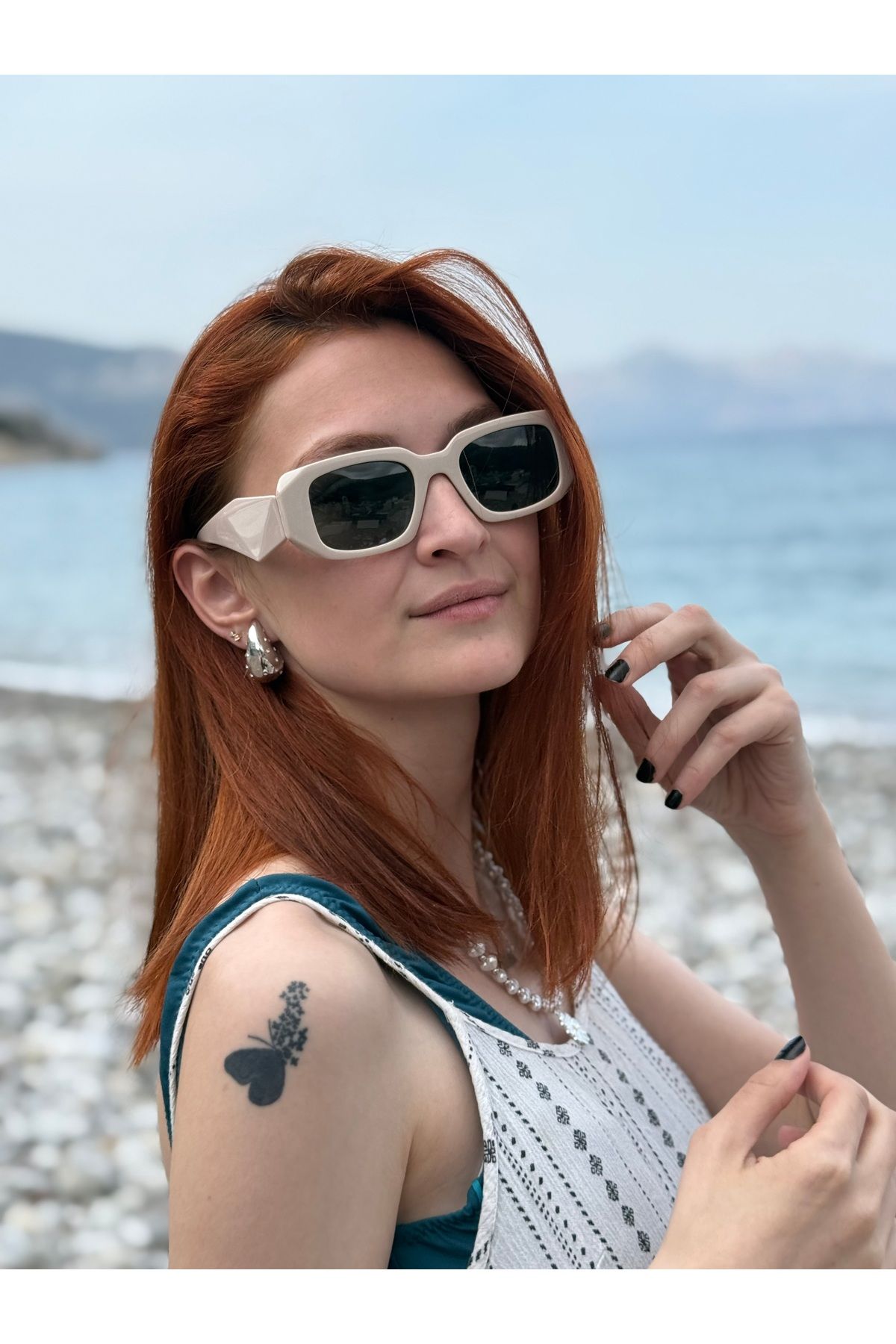Ferrucci Nude Geometrik Kesim Kemik Çerçeveli Polarize Şık Kadın Güneş Gözlüğü