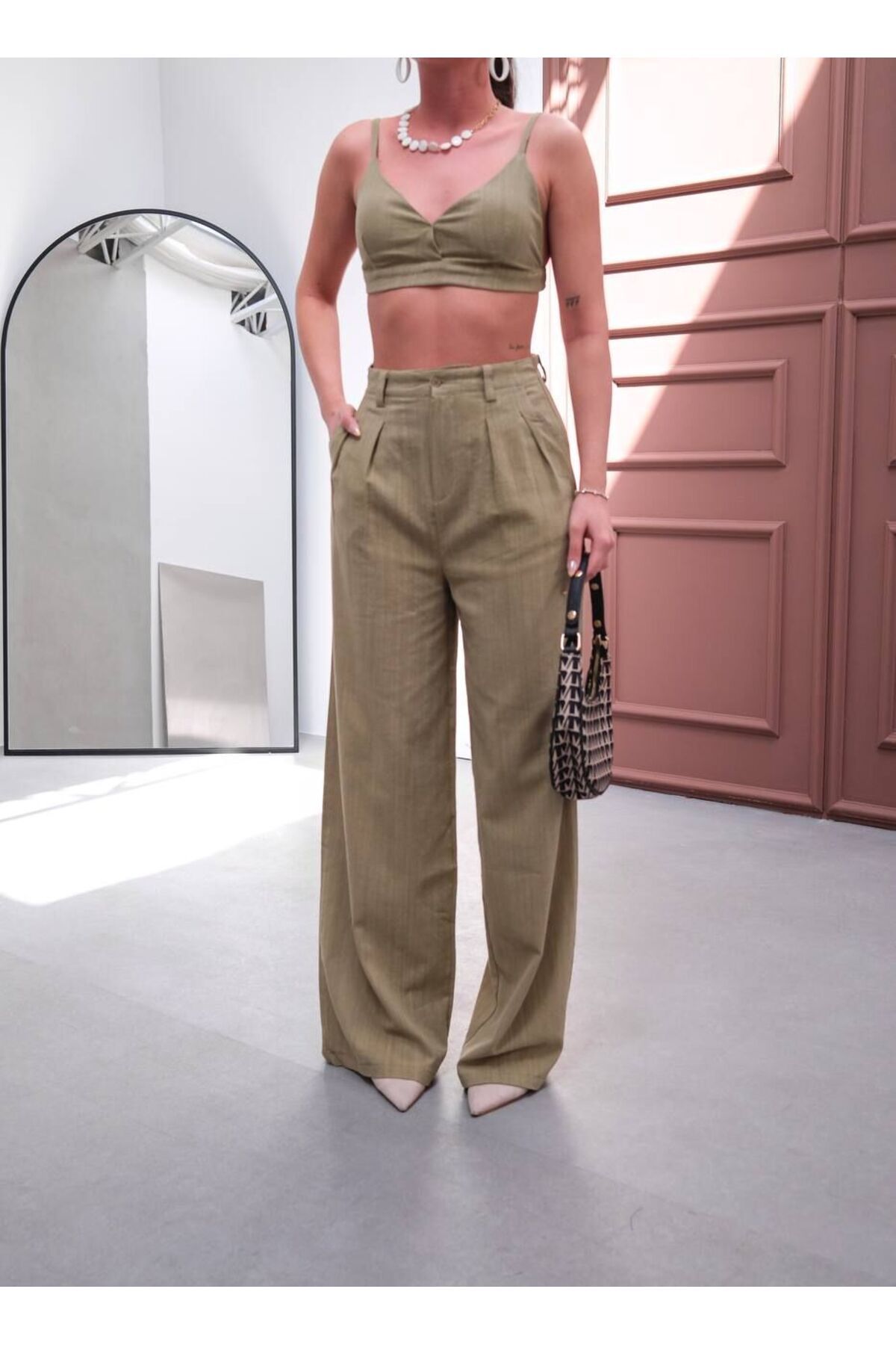CONCEPTbyOkanGüler Keten Crop Bralet-HAKİ - M
