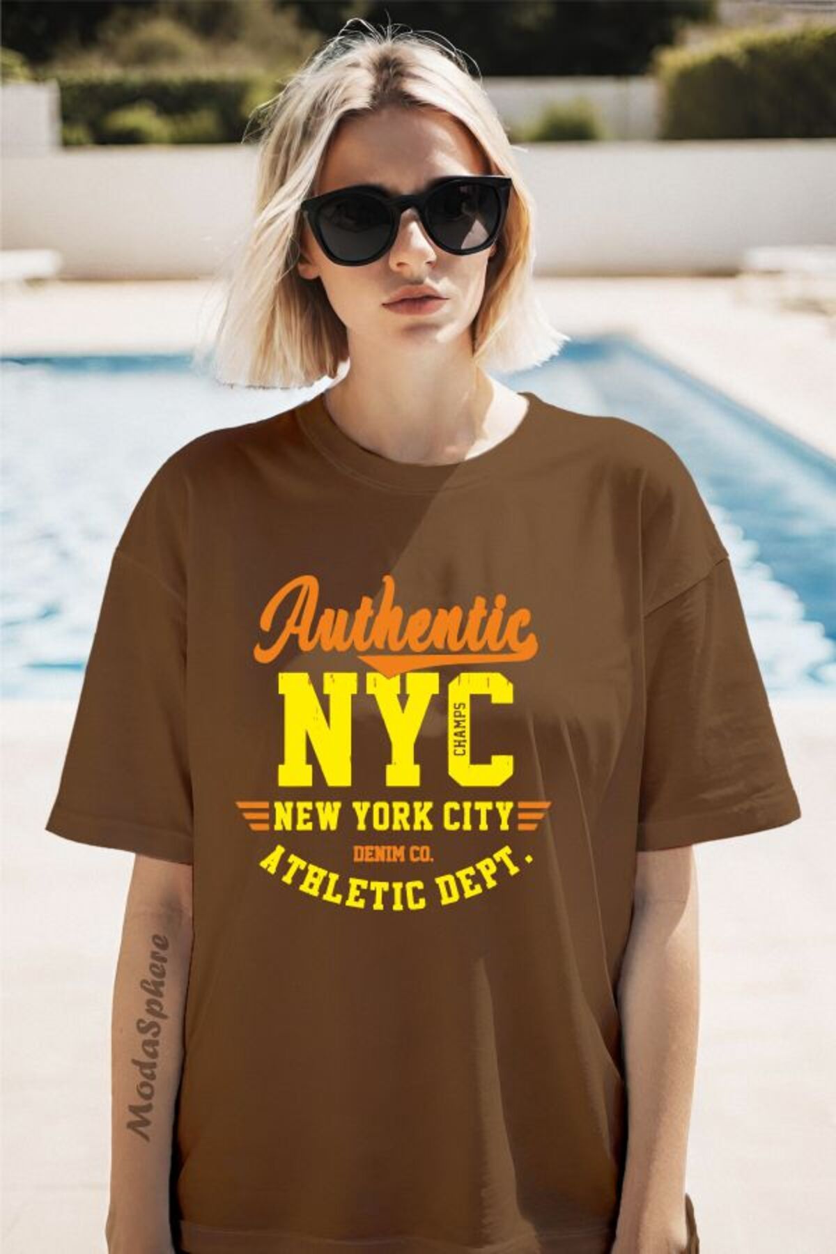 ModaSphere Authentic NYC Baskılı Unisex Oversize Tişört