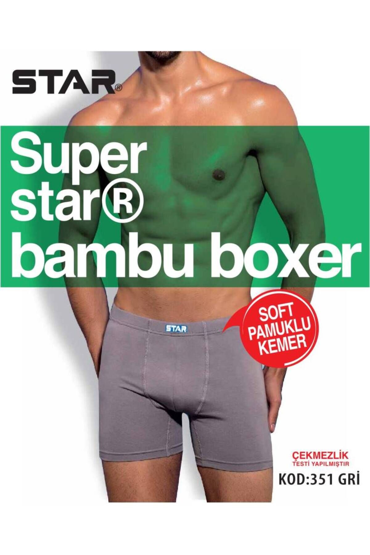 Star ERKEK GRİ ORGANİK BAMBU PAMUKLU KEMER BOXER