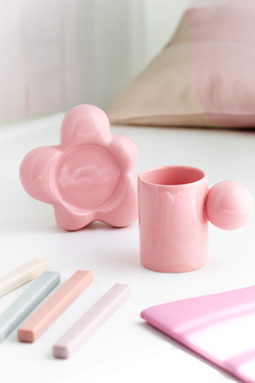 SİNEM YAMAN HOME BULUT PEMBE EL YAPIMI SERAMİK FİNCAN / 100 ML TÜRK KAHVESİ F...