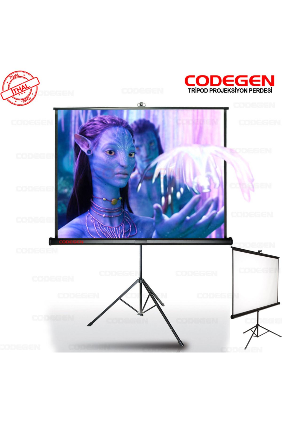 CODEGEN Tx-18 Trıpod Projeksiyon Perdesi 180x180 (ARKASI SİYAH FONLU - TAŞINABİLİR AYAKLI MODEL)