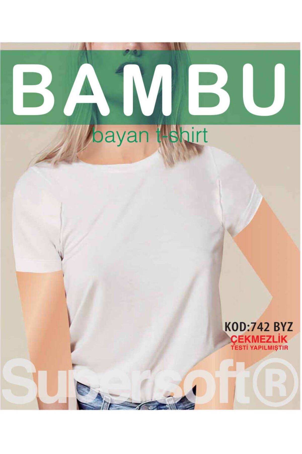 Star KADIN BEYAZ ORGANİK BAMBU SIFI YAKA KISAKOL T-SHİRT