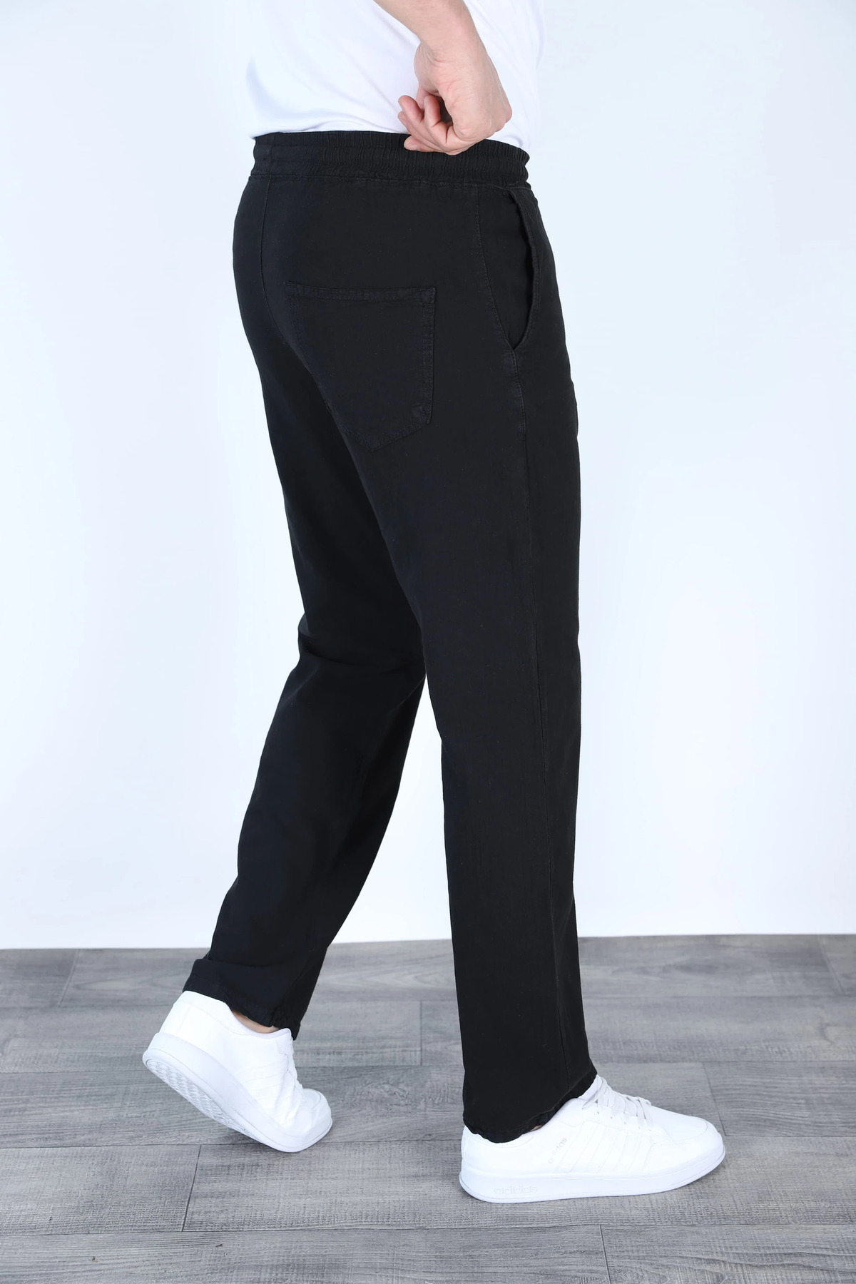 MYRAB DENİM  Erkek Siyah Baggy Keten Mevsimlik Jogger Pantolon Geniş Kalıp Günlük Nefes Alan Casual Model - Görsel 3