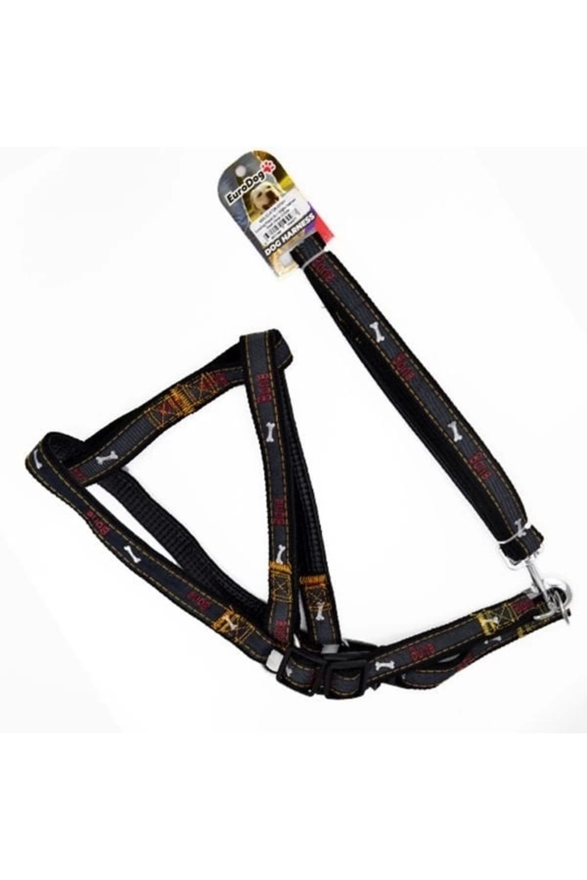 YNT İthalat Euro Dog Köpek Uzatma Tasması ve Göğüs Tasması Takımı Siyah 25 Mm 120 Cm