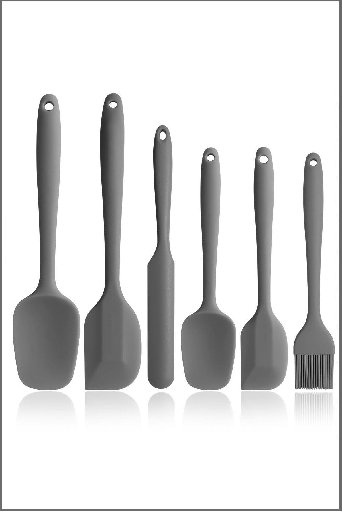 EZMK EV GEREÇLERİ Silikon Mutfak Seti 6’lı, Isıya Dayanıklı Yanmaz Yapışmaz Silikon Spatula Seti 6 Parça Gri