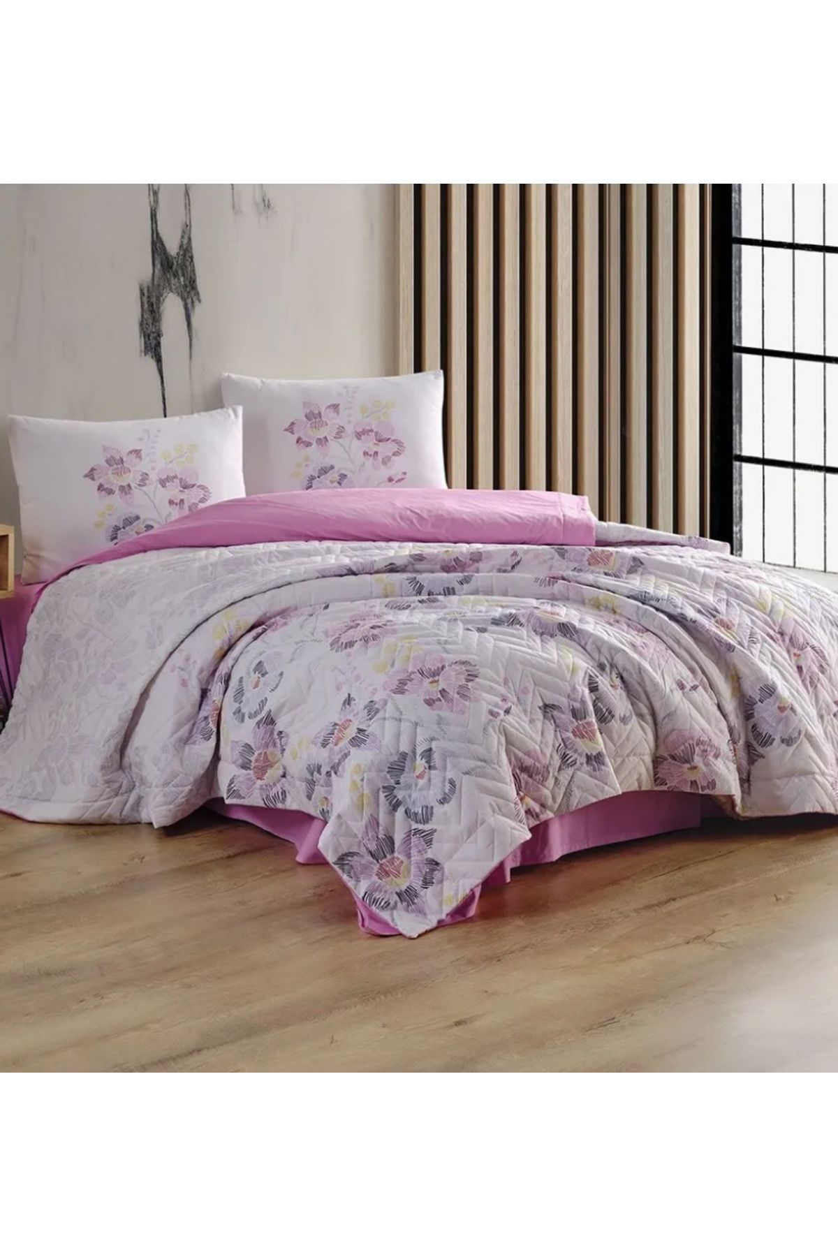 Kristal By Taç Kristal Çiçekli 4 Mevsim Kapitoneli Çift Kişilik Yorgan Konulabilir Nevresim Takımı