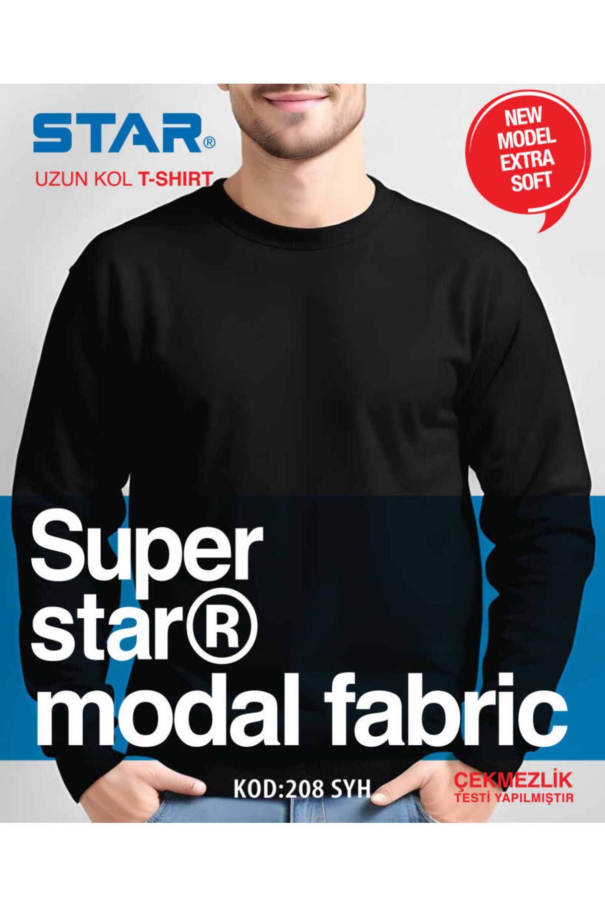 Star ERKEK MODAL UZUN KOL SIFIR YAKA T-SHİRT