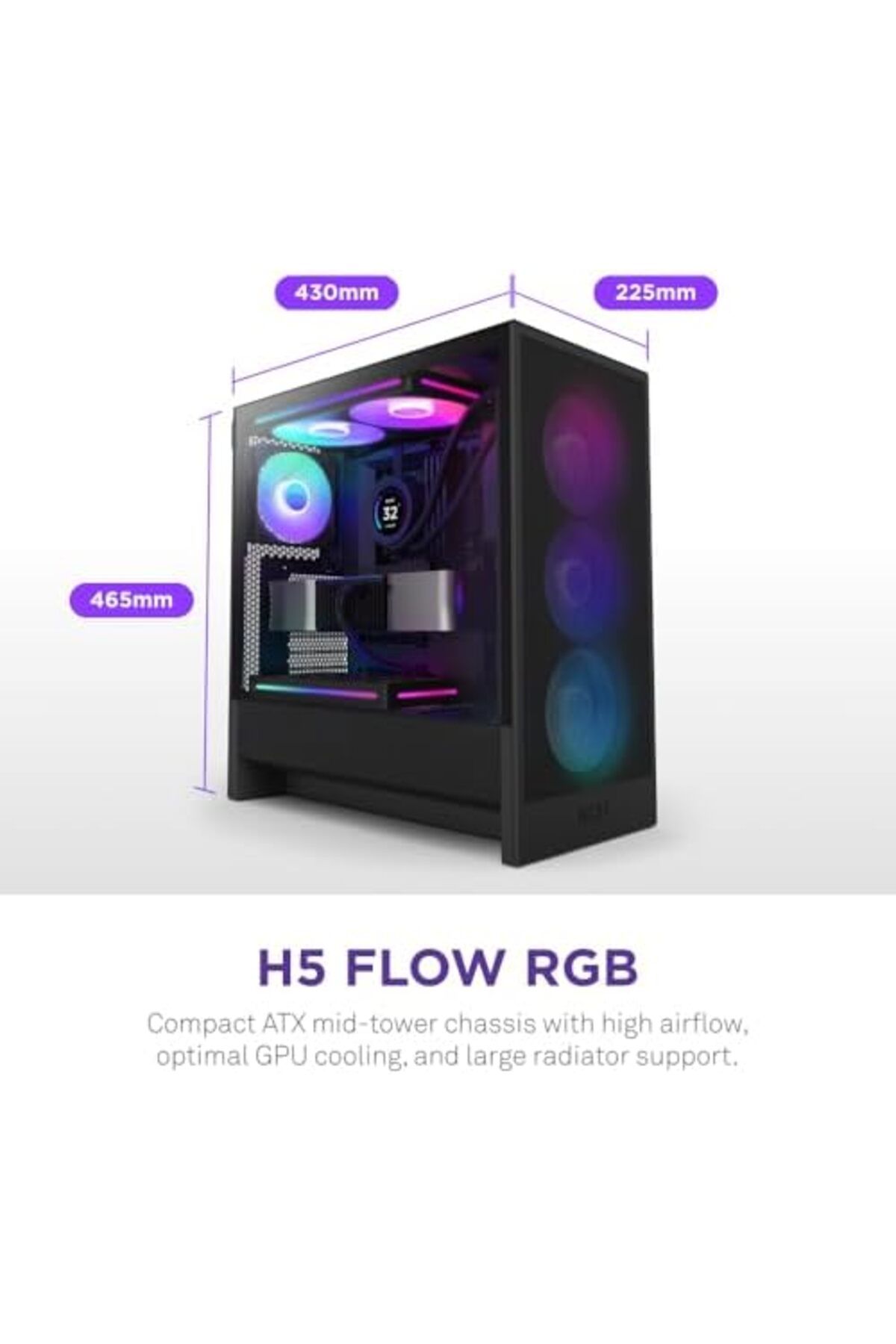 Nzxt-H5 Flow RGB 2024 Compact ATX Mid-Tower Gaming Case - High Airflow - F360 RGB Core CV Included - 3