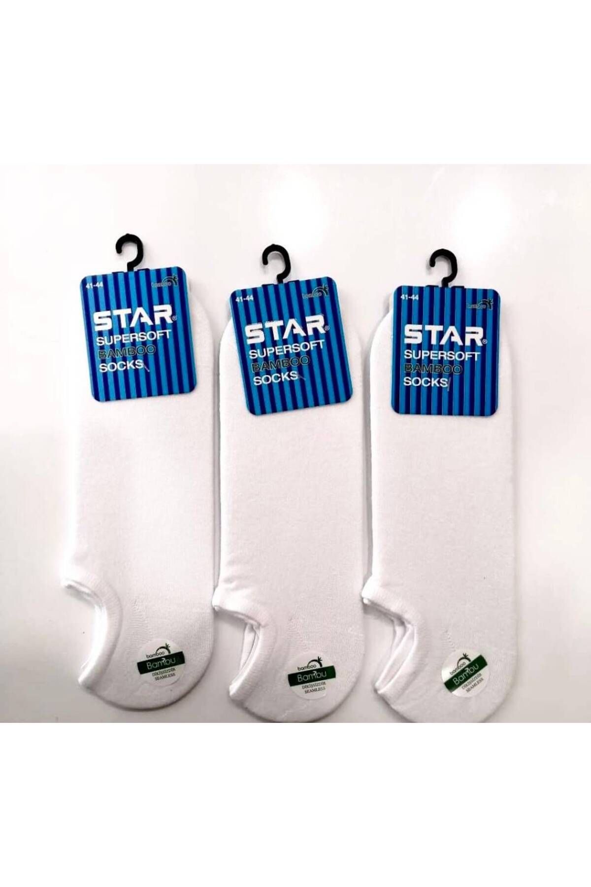 Star 3 LÜ ERKEK BEYAZ ORGANİK BAMBU SNEAKERS ÇORAP