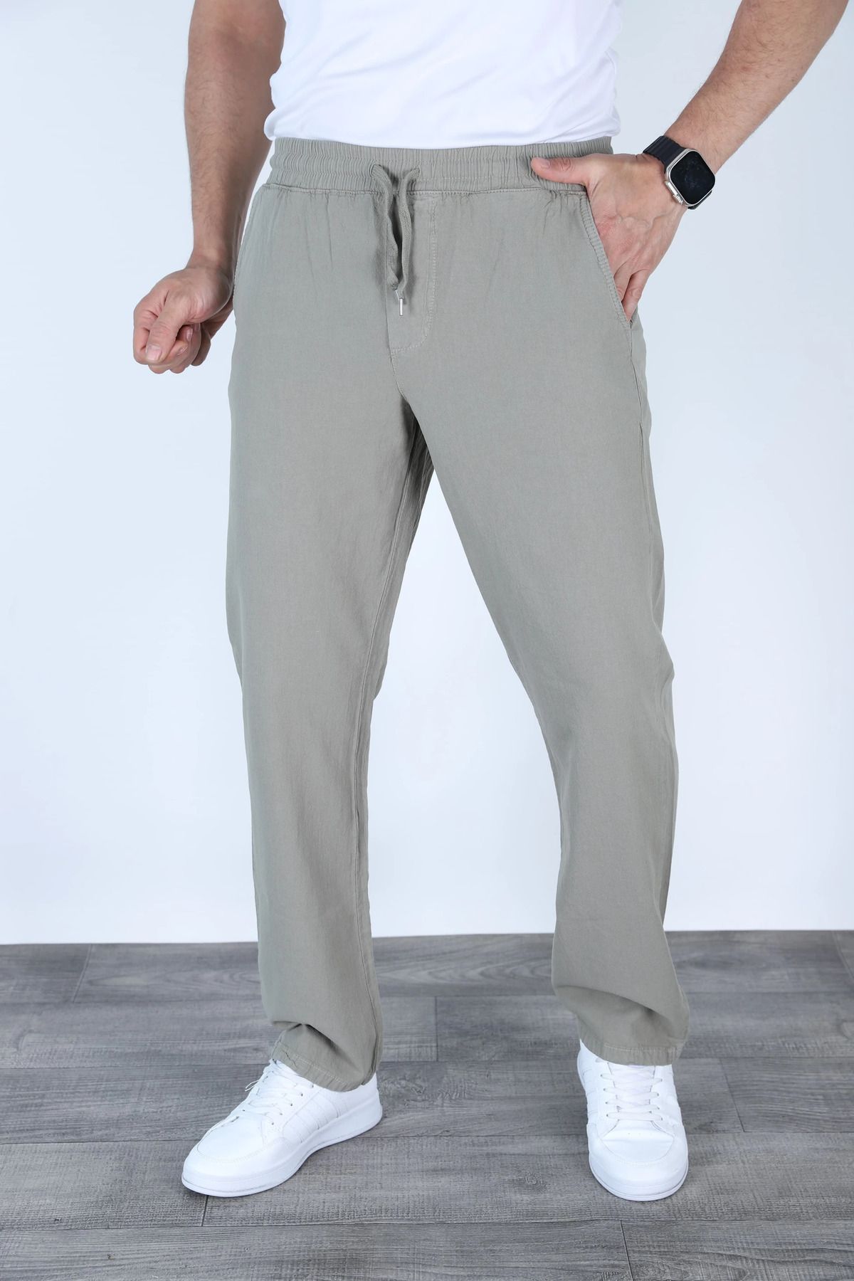 MYRAB DENİM Baggy Keten Pantolon Jogger Çağla Yeşili