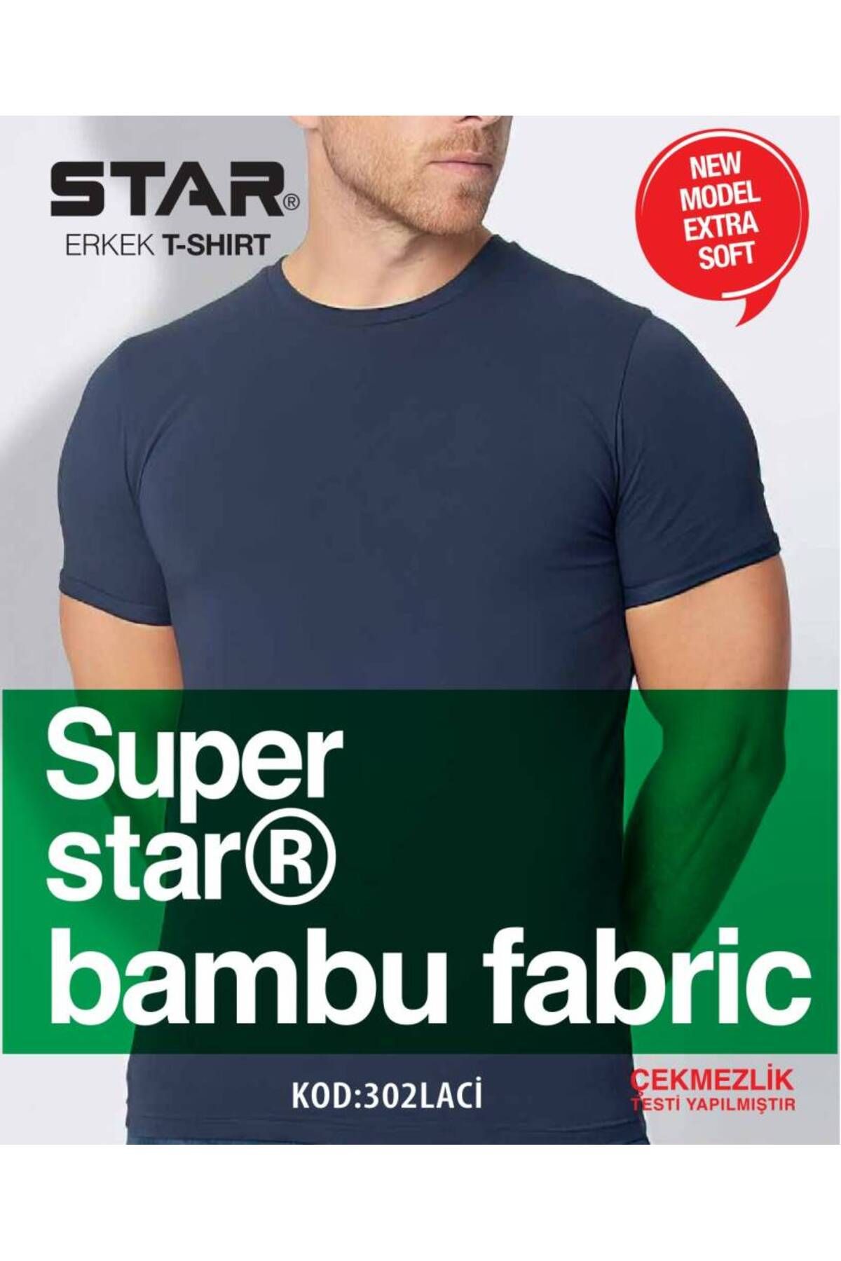 Star ERKEK LACİVERT ORGANİK BAMBU SIFIR YAKA KISAKOL T-SHİRT