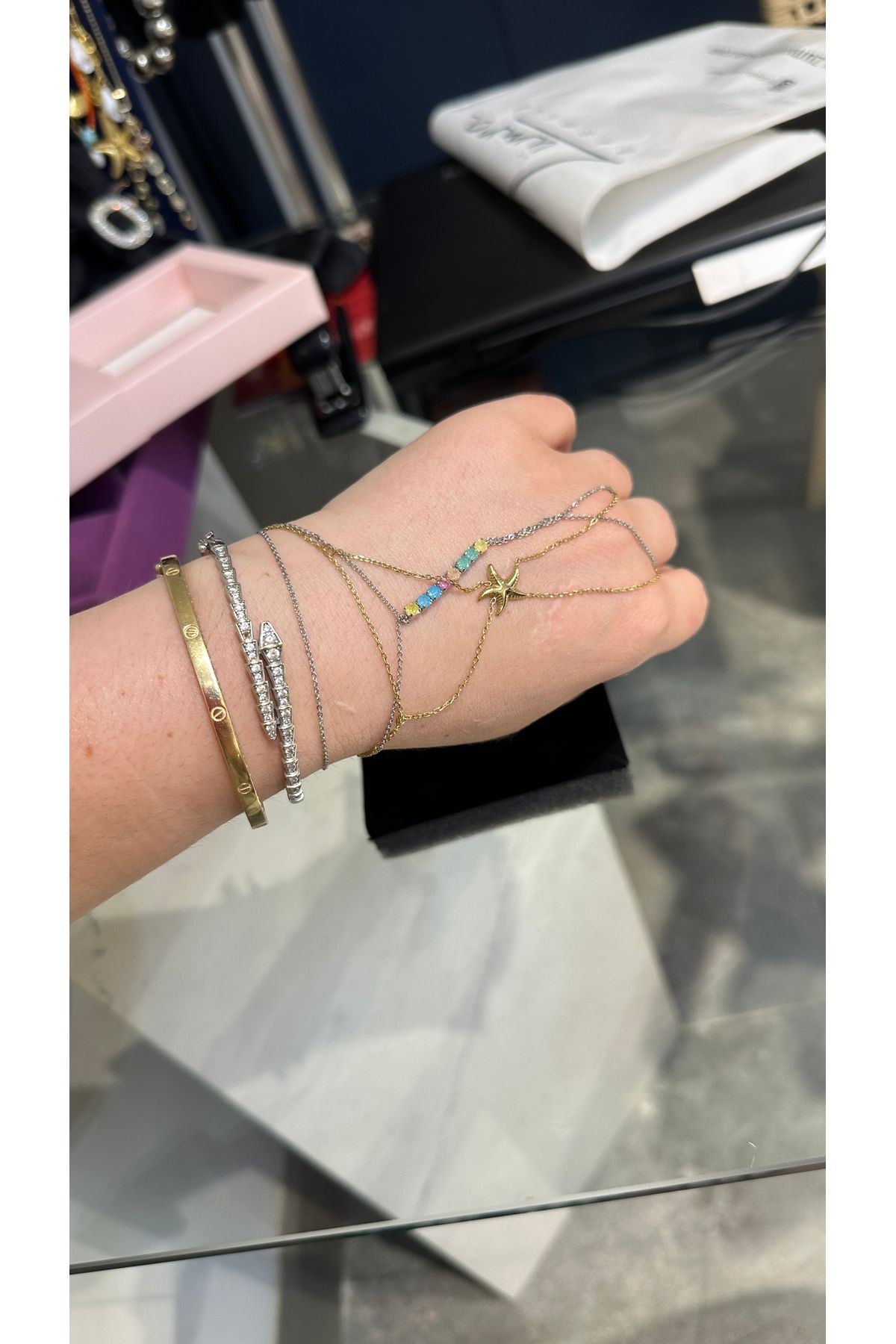 GLAM Çelik mini yıldız detaylı gold şahmeran