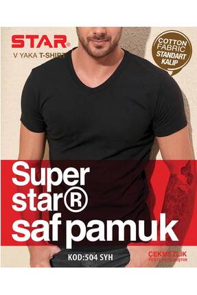 Star ERKEK SİYAH SAF PAMUK V YAKA KISAKOL T-SHİRT ( FANİLA )
