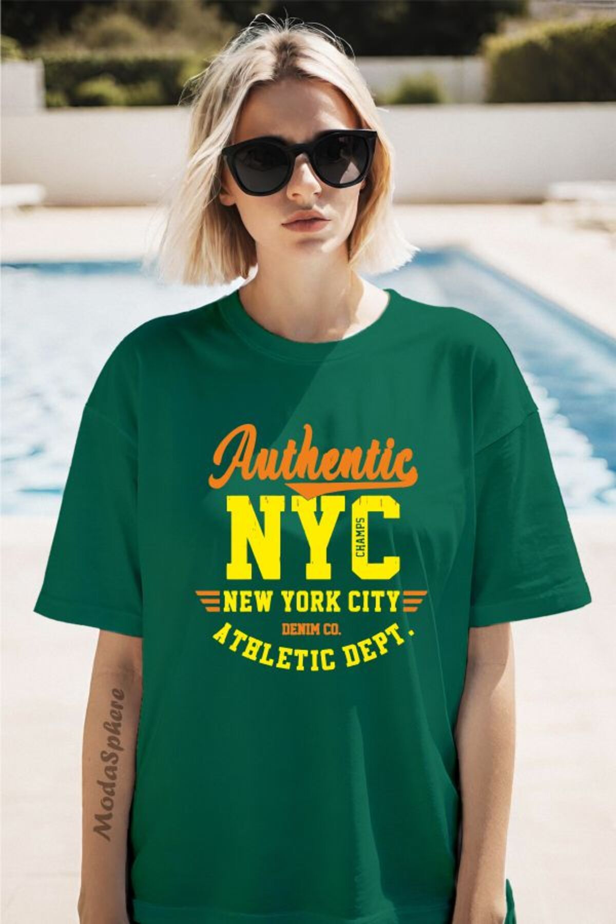 ModaSphere Authentic NYC Baskılı Unisex Oversize Tişört