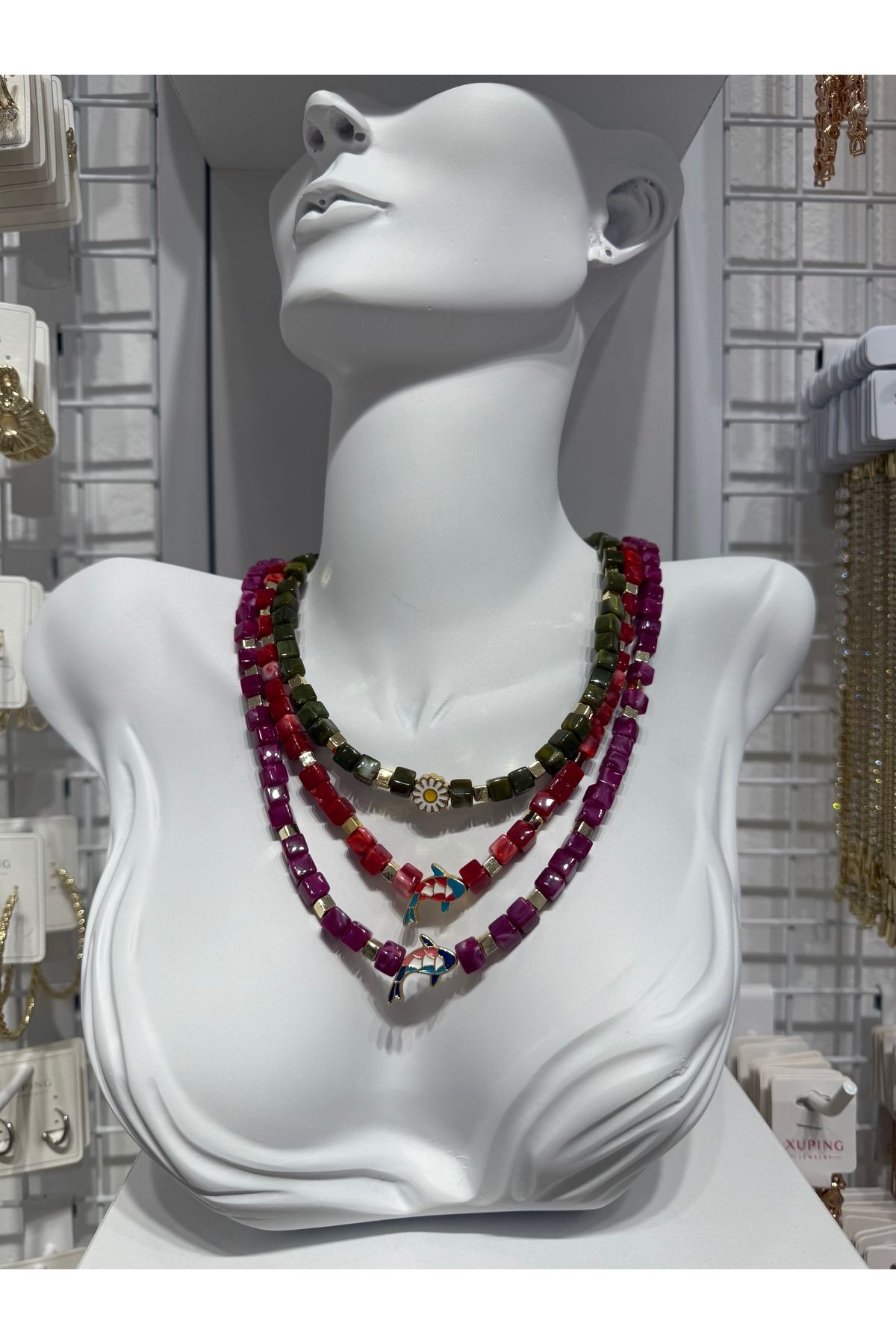 My violet accesorize RENKLİ BALIK VE PAPATYA BONCUK KOLYE